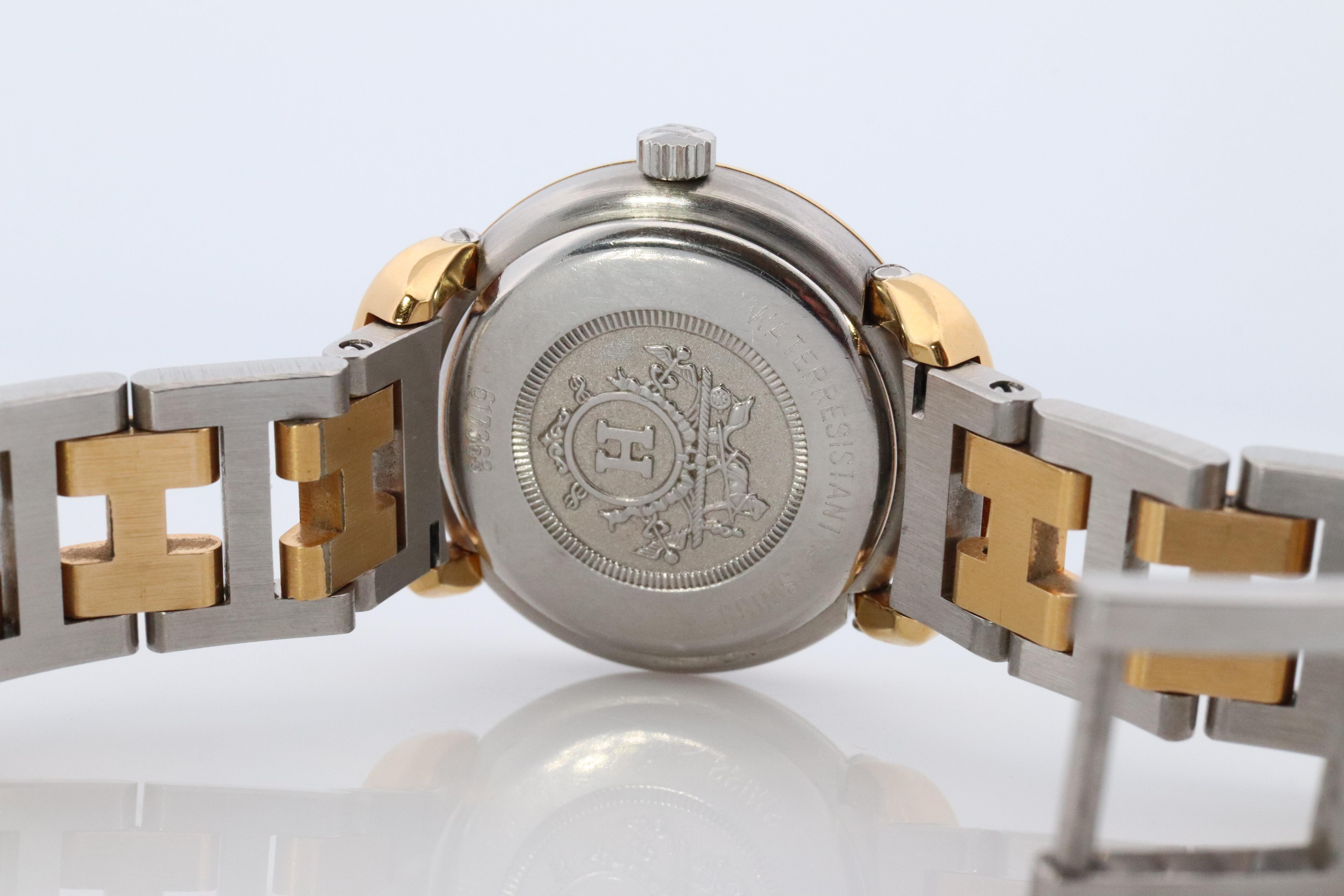Genuine HERMES PULLMAN Stainless Steel 25mm Round Clipper Quartz Watch silver 1