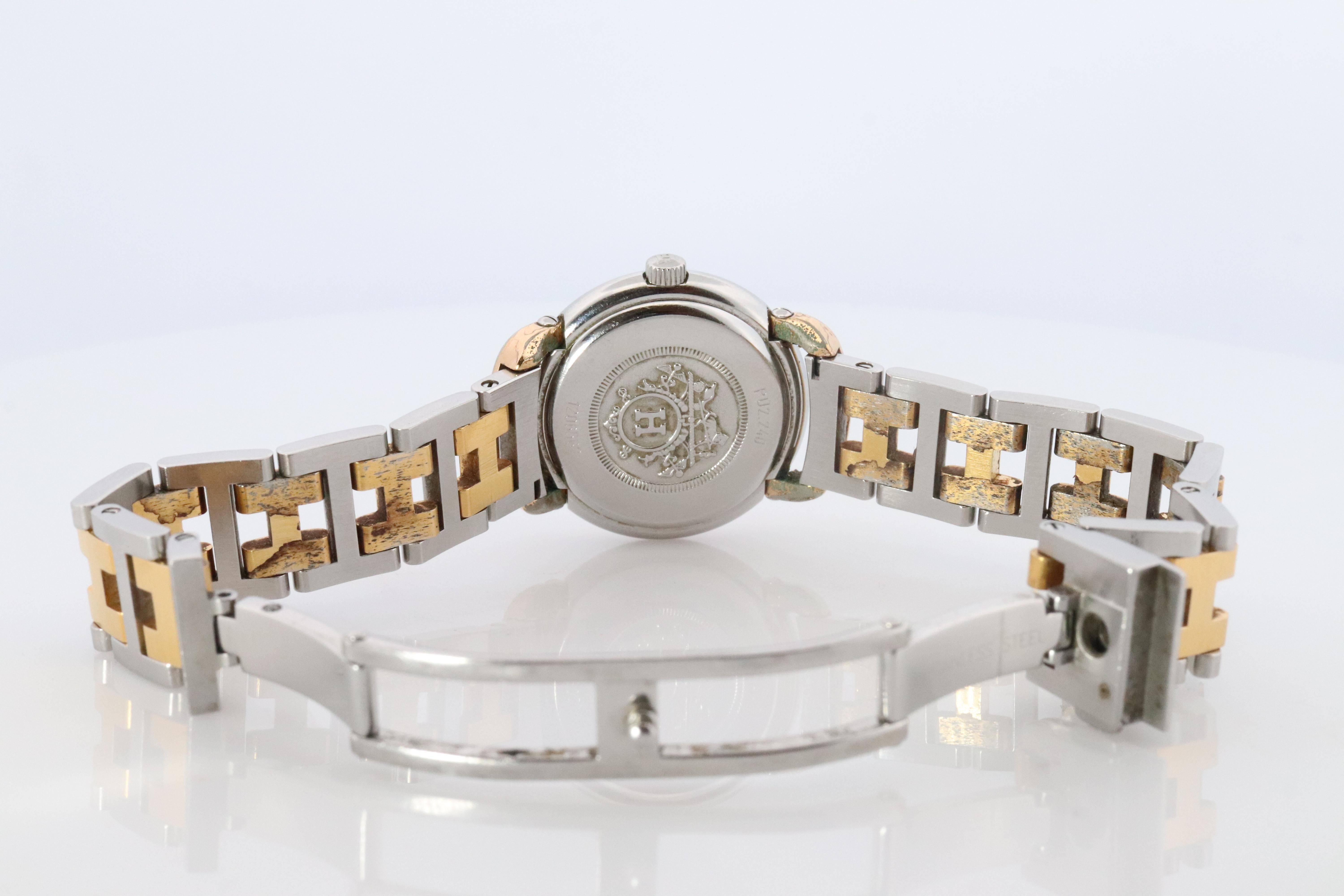 Genuine HERMES PULLMAN Stainless Steel 25mm Round Clipper Quartz Watch silver For Sale 1