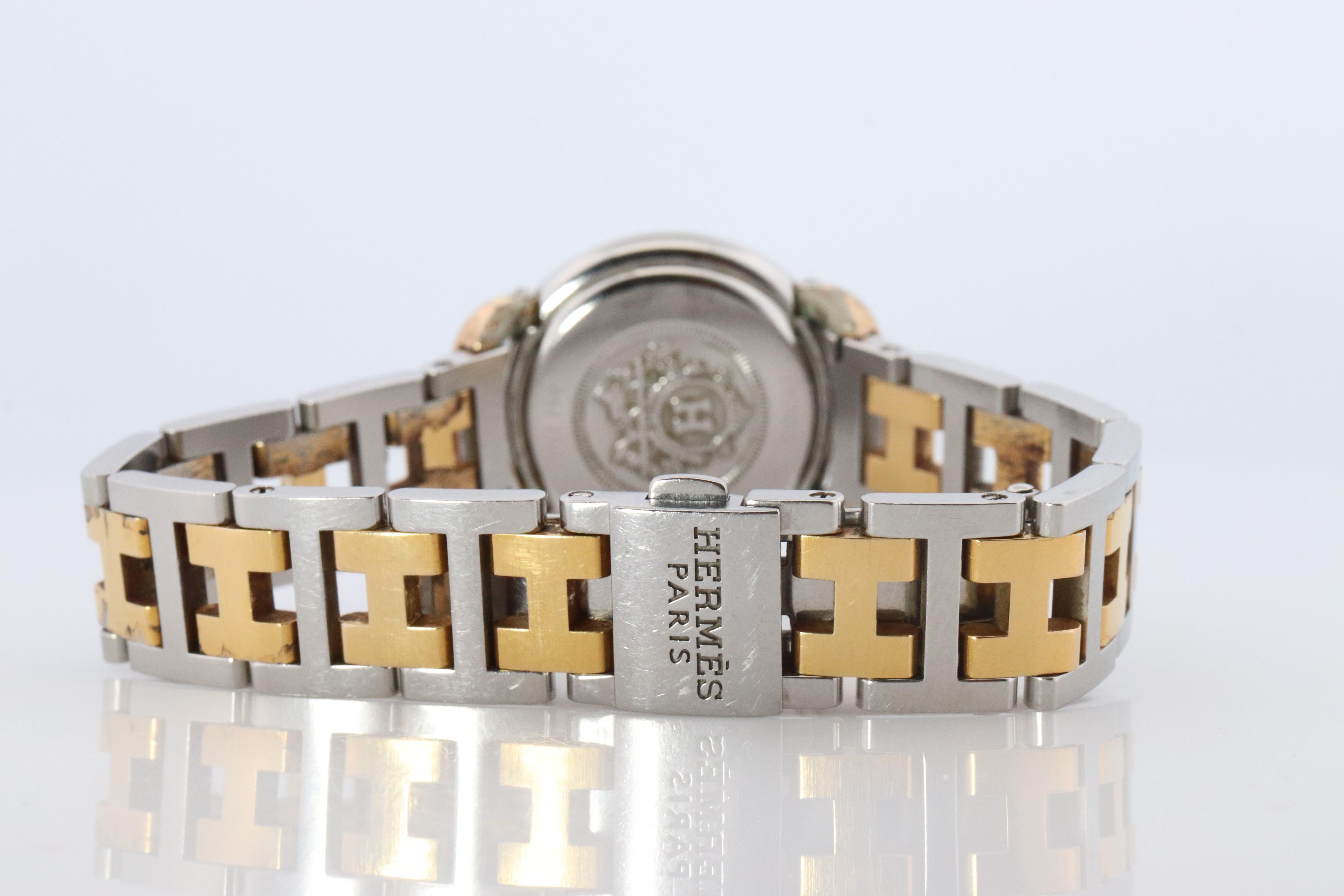 Genuine HERMES PULLMAN Stainless Steel 25mm Round Clipper Quartz Watch silver For Sale 2