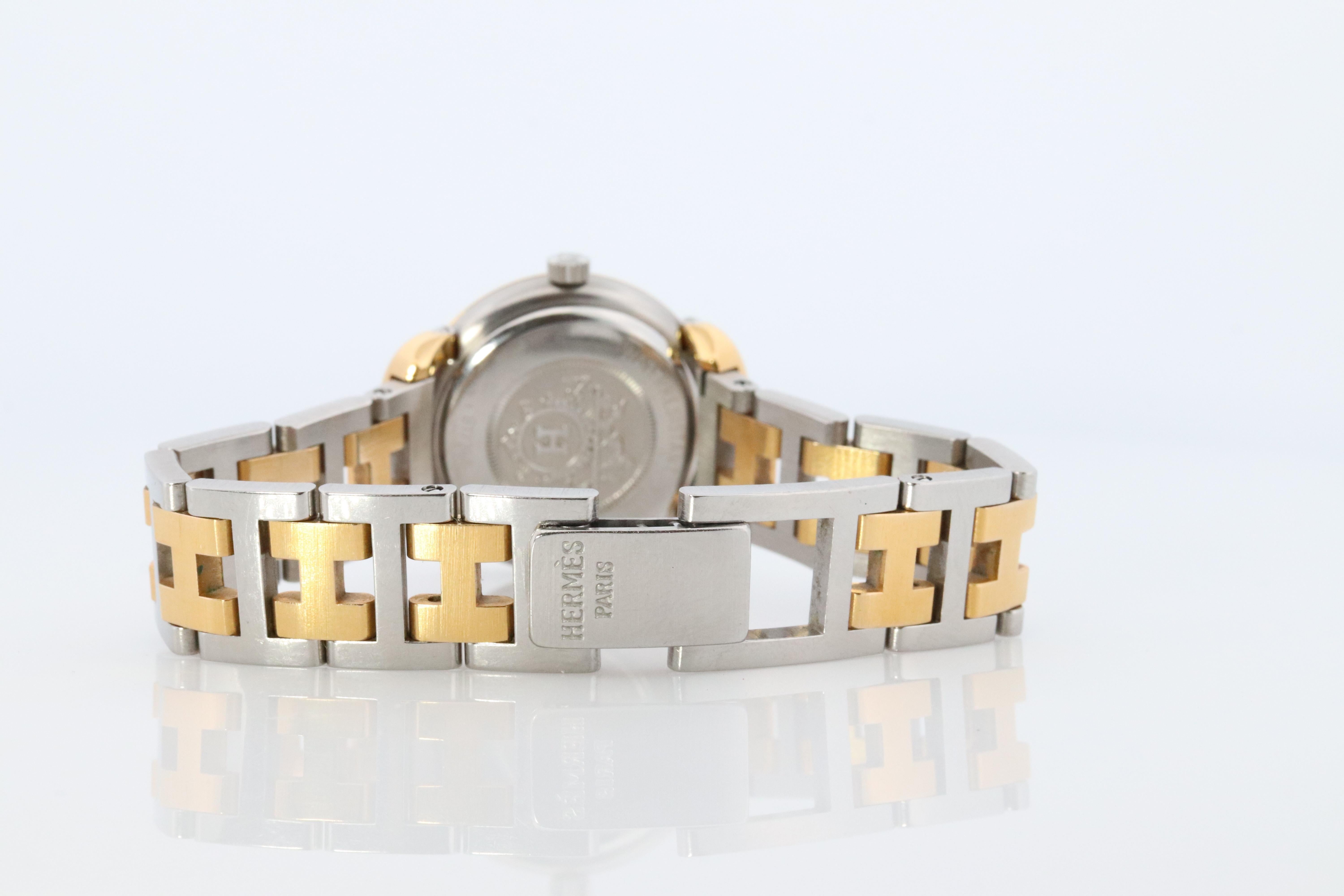 Genuine HERMES PULLMAN Stainless Steel 25mm Round Clipper Quartz Watch silver 3