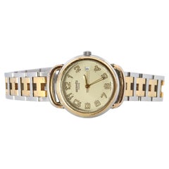 Genuine HERMES PULLMAN Stainless Steel 25mm Round Clipper Quartz Watch silver
