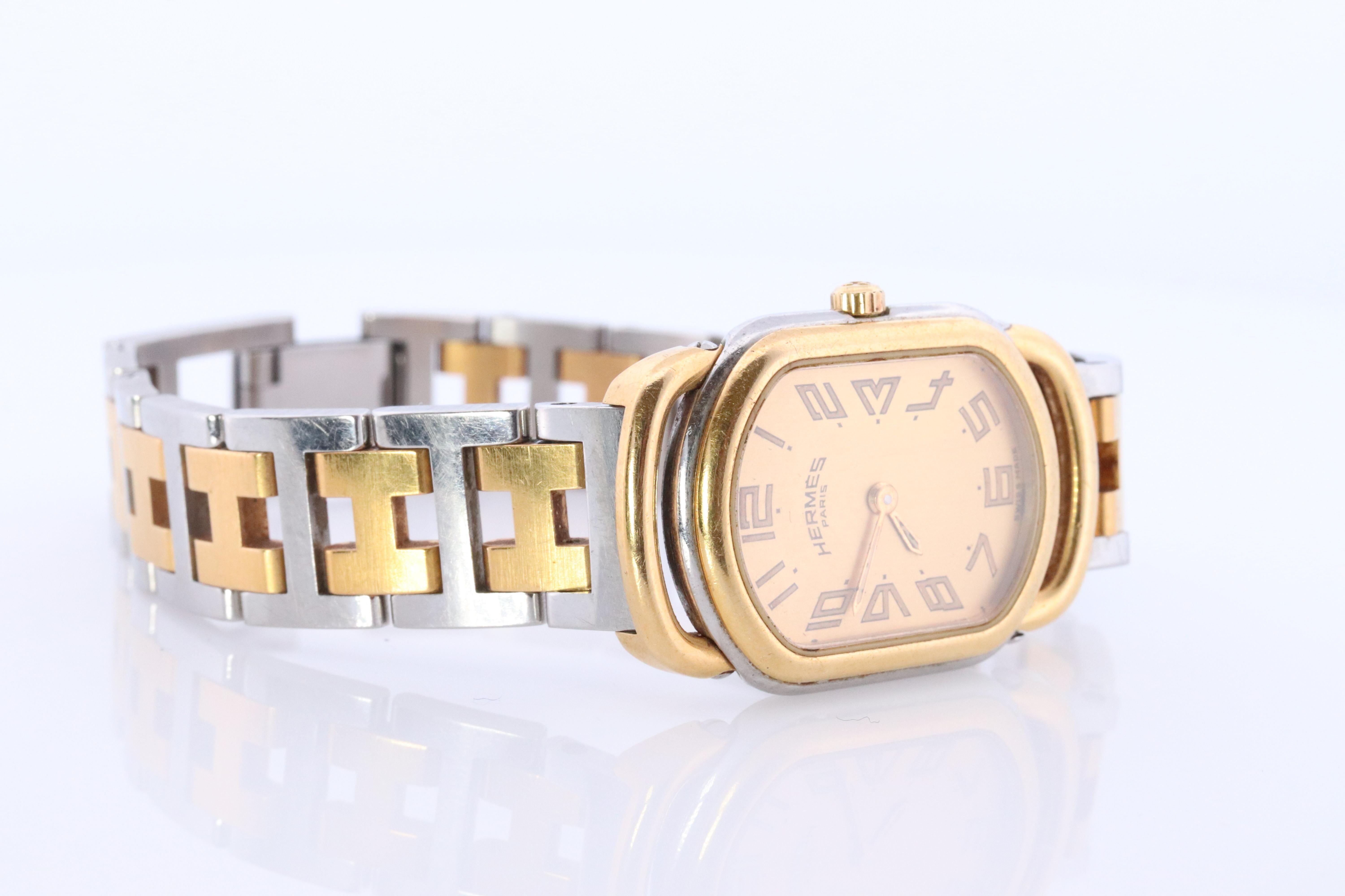 Genuine HERMES RALLYE Edelstahl 21mm RA1.220 Quarzuhr Champagner. (Moderne)