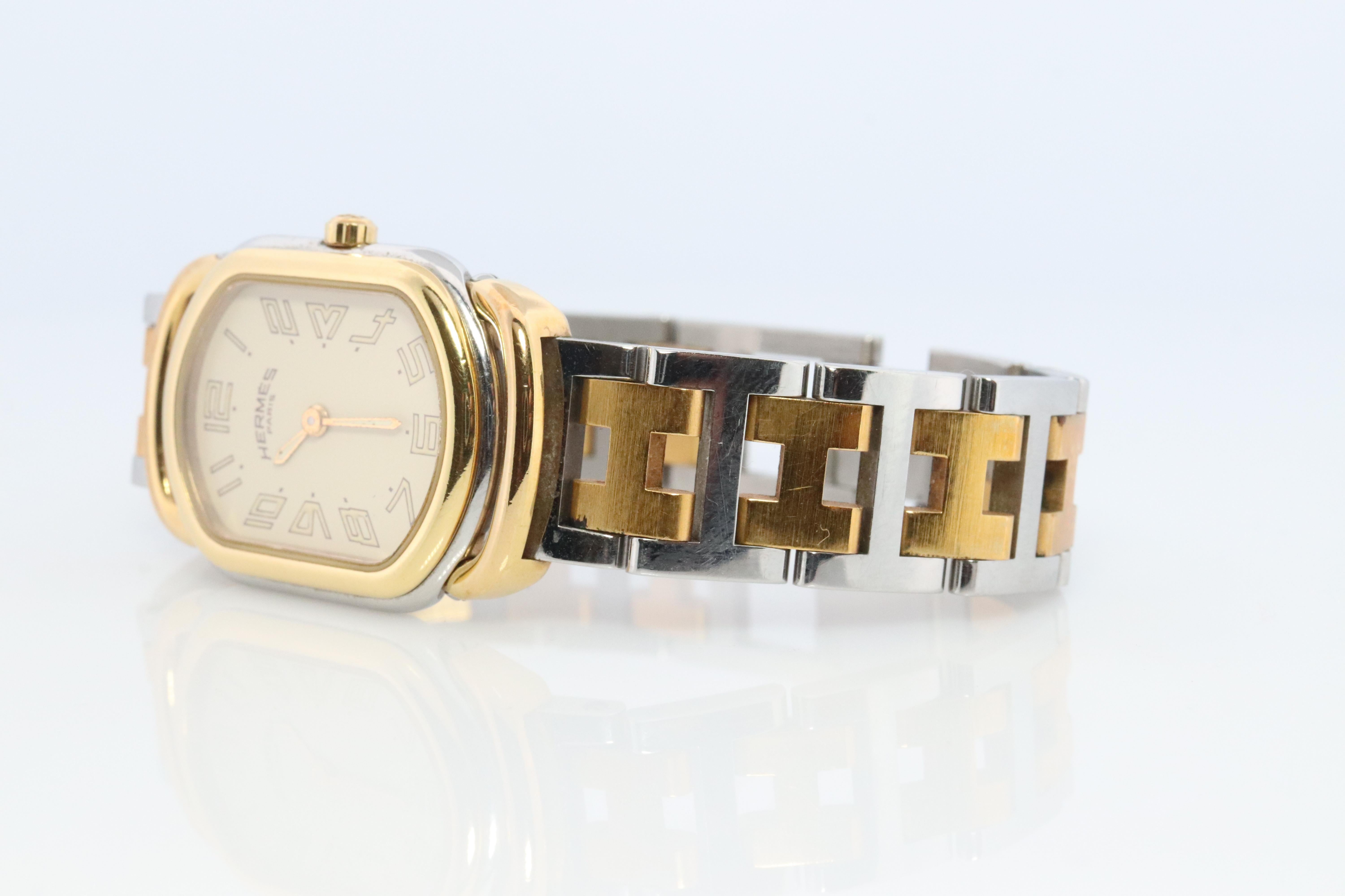 Moderne HERMÈS RALLYE, véritable montre champagne à quartz en acier inoxydable 21 mm RA1,220