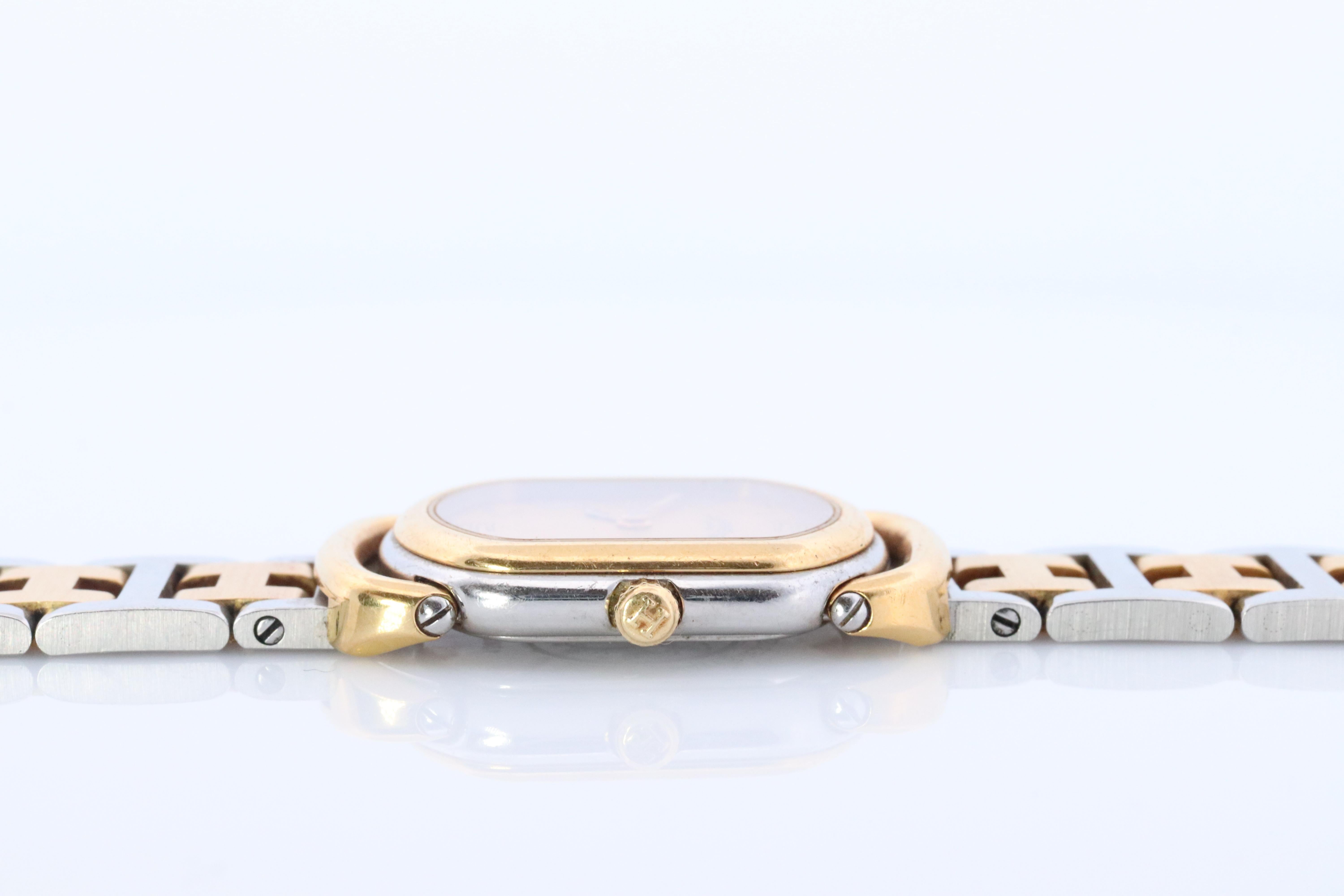 Genuine HERMES RALLYE Edelstahl 21mm RA1.220 Quarzuhr Champagner. Damen