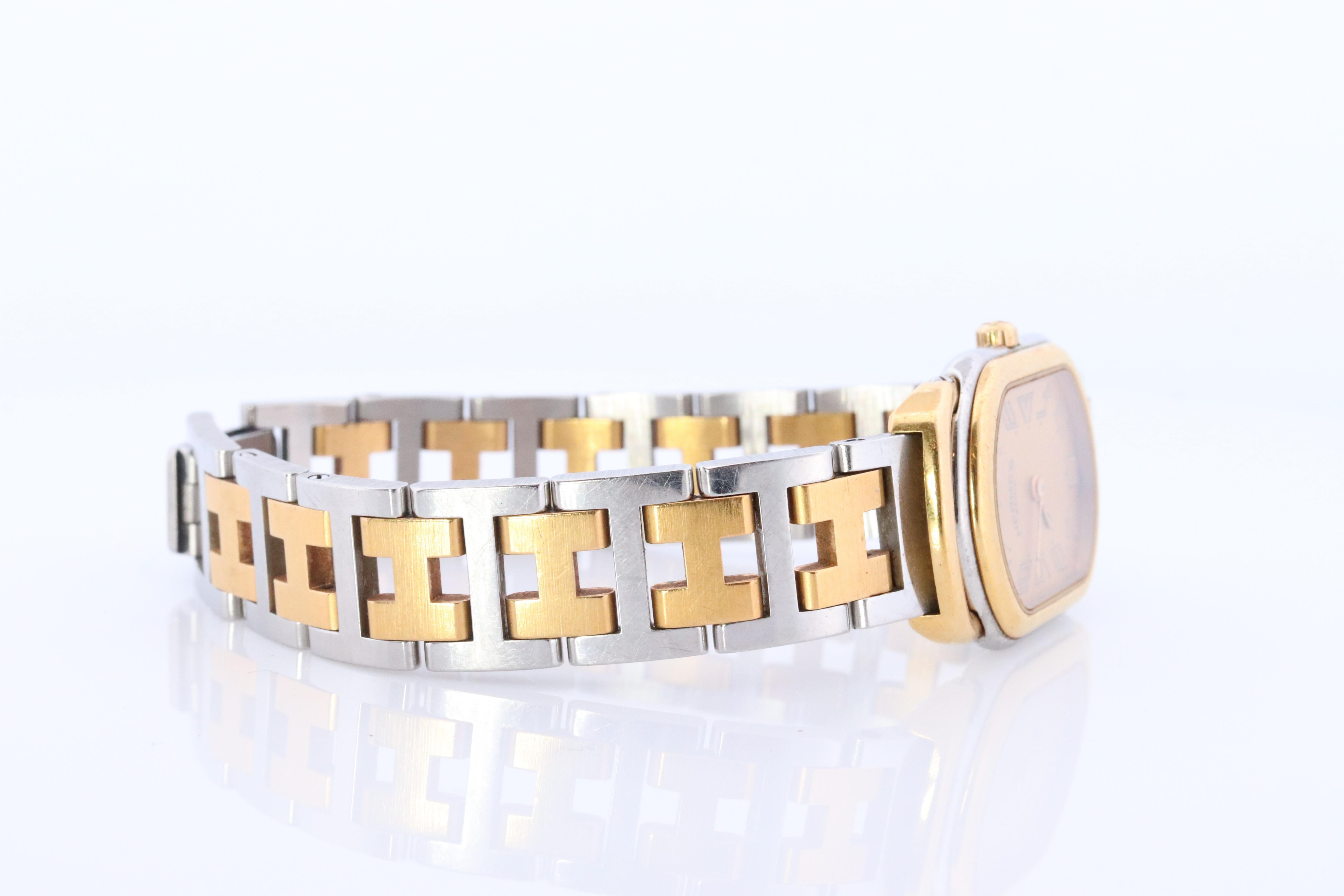 Genuine HERMES RALLYE Edelstahl 21mm RA1.220 Quarzuhr Champagner. 2