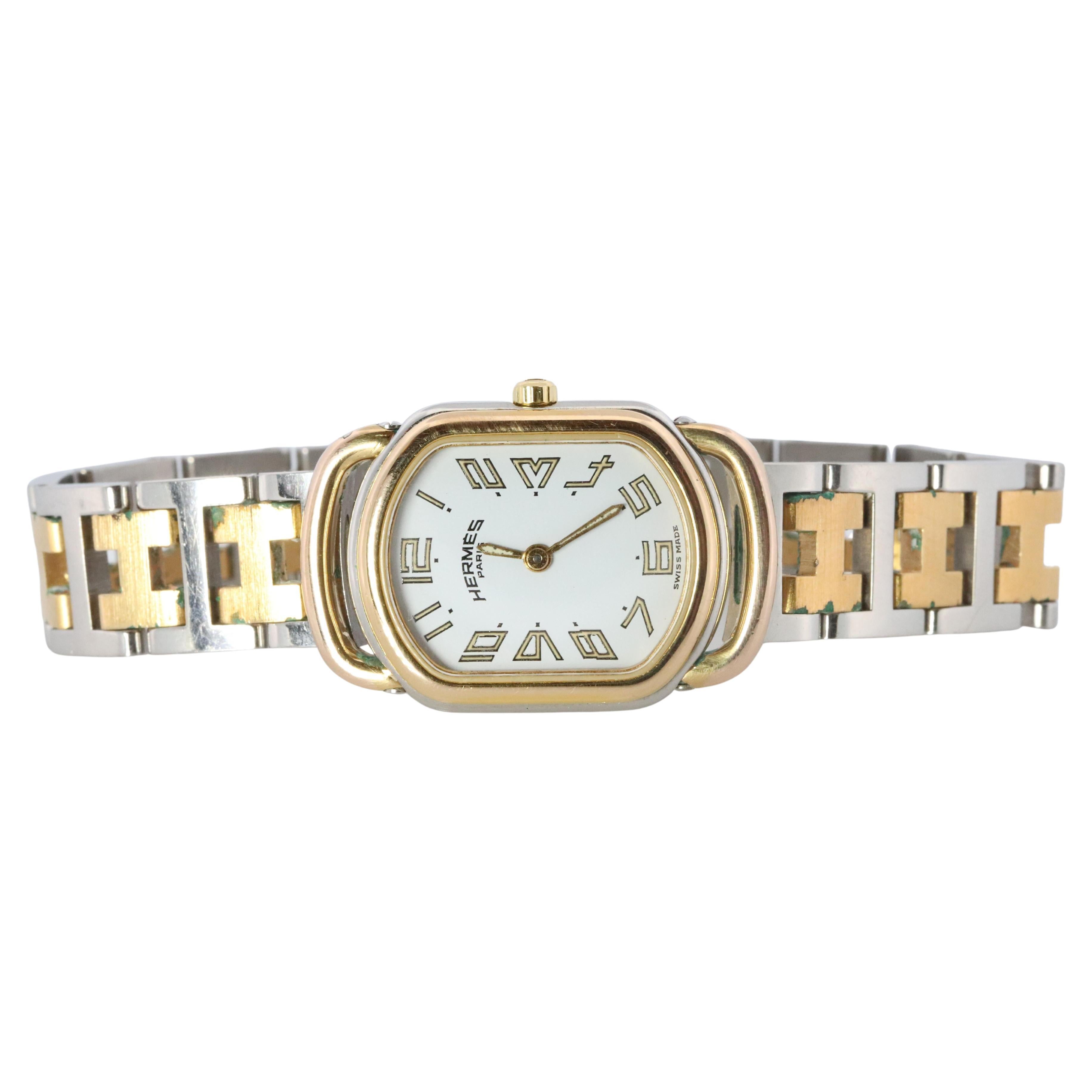Genuine HERMES RALLYE Stainless Steel 21mm RA1.220 Quartz Watch White. For Sale