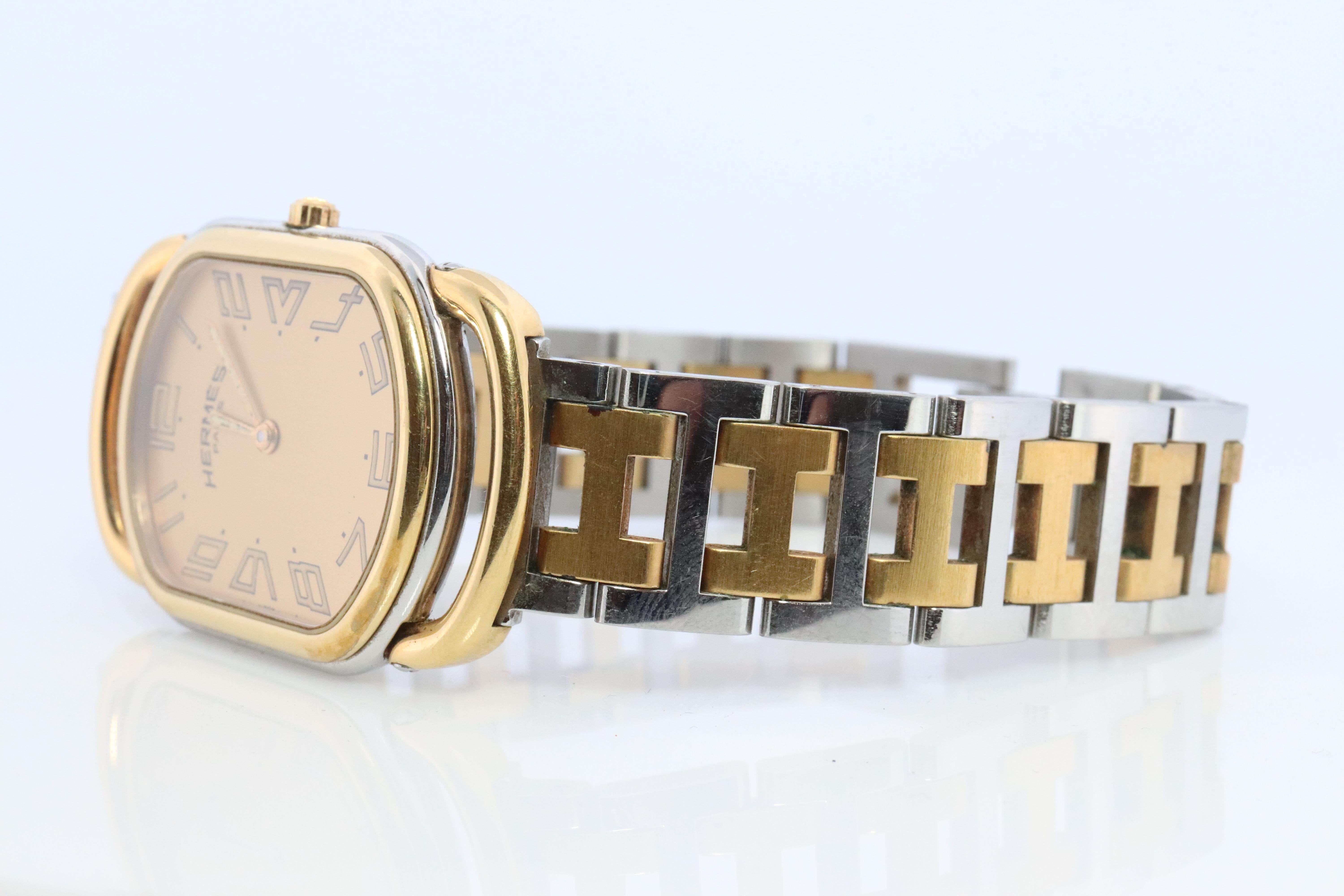 Modern Genuine HERMES RALLYE XL Stainless Steel 25mm RA1.240 Quartz Watch Champagne.