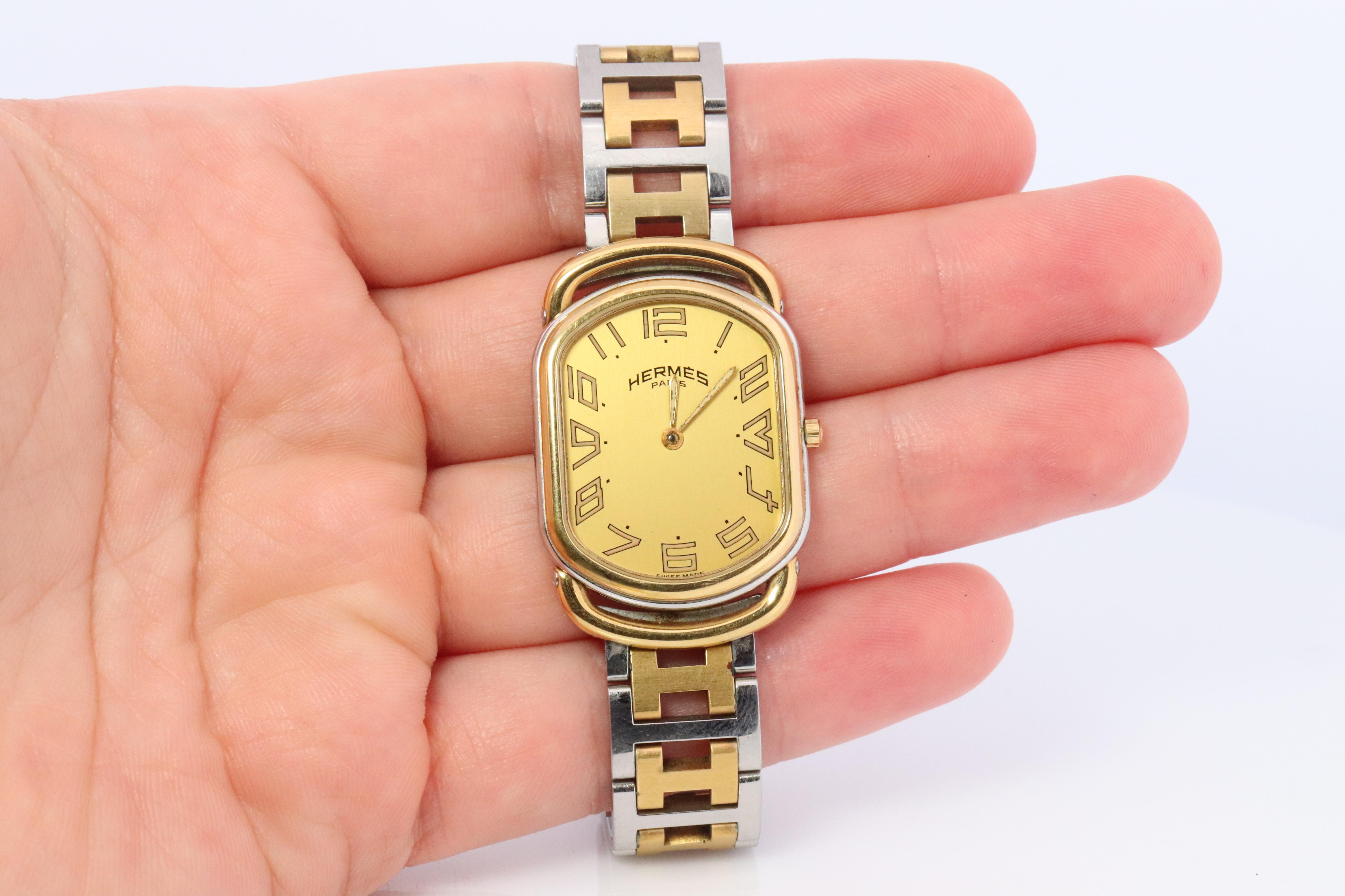 Genuine HERMES RALLYE XL Stainless Steel 25mm RA1.240 Quartz Watch Champagne. 4