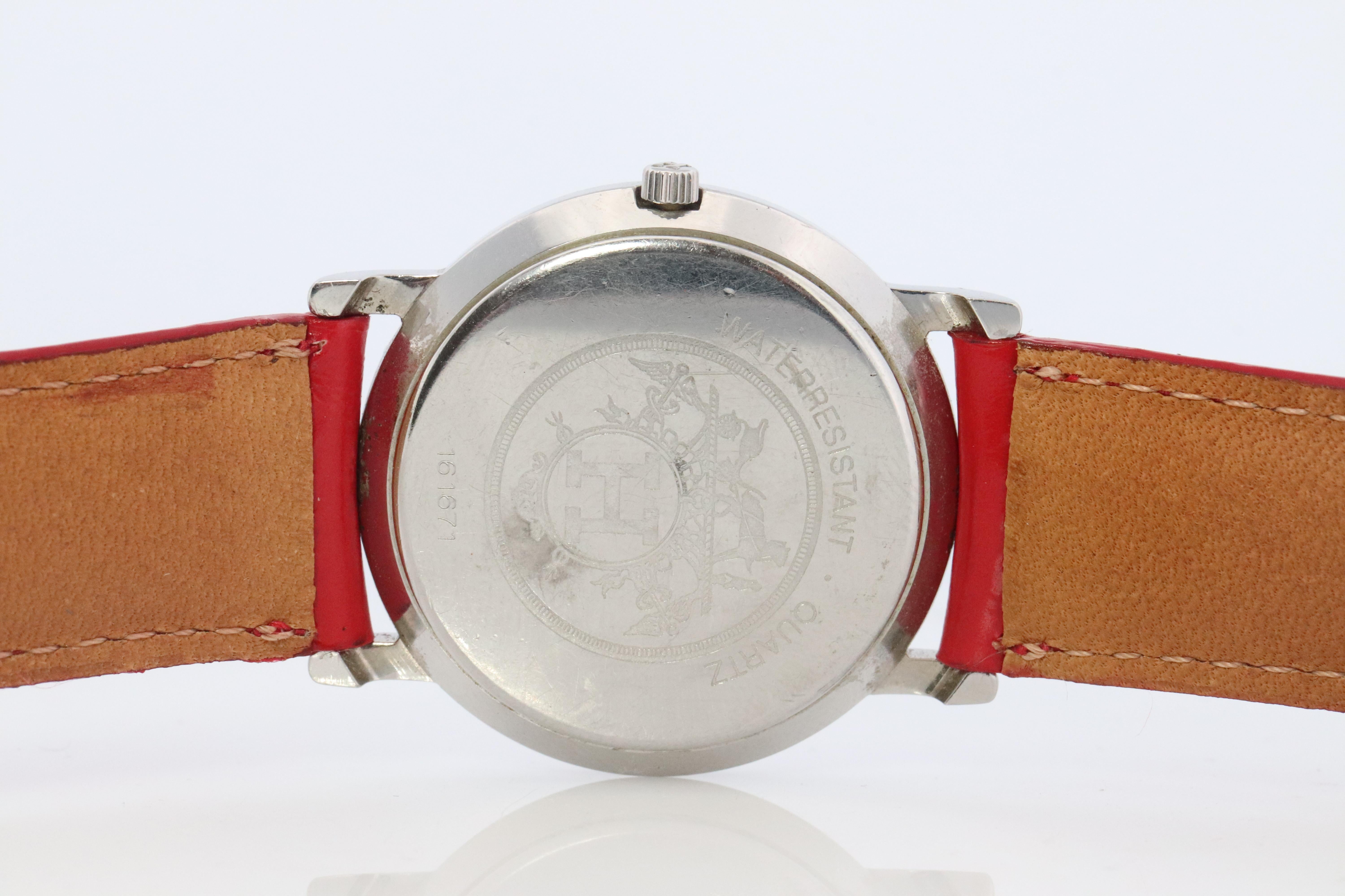 Genuine HERMES Sellier 32mm Round SS and 18k Quartz Watch White Dial. For Sale 1