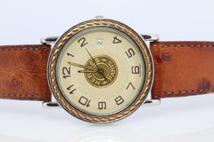 Genuine HERMES Sellier 34mm Round SS and 18k Quartz Hermes SE3.720 Mens Watch