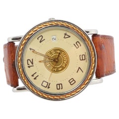 Reloj Hermes SE3.720 genuino para caballero HERMES Sellier 34mm redondo SS y cuarzo 18k