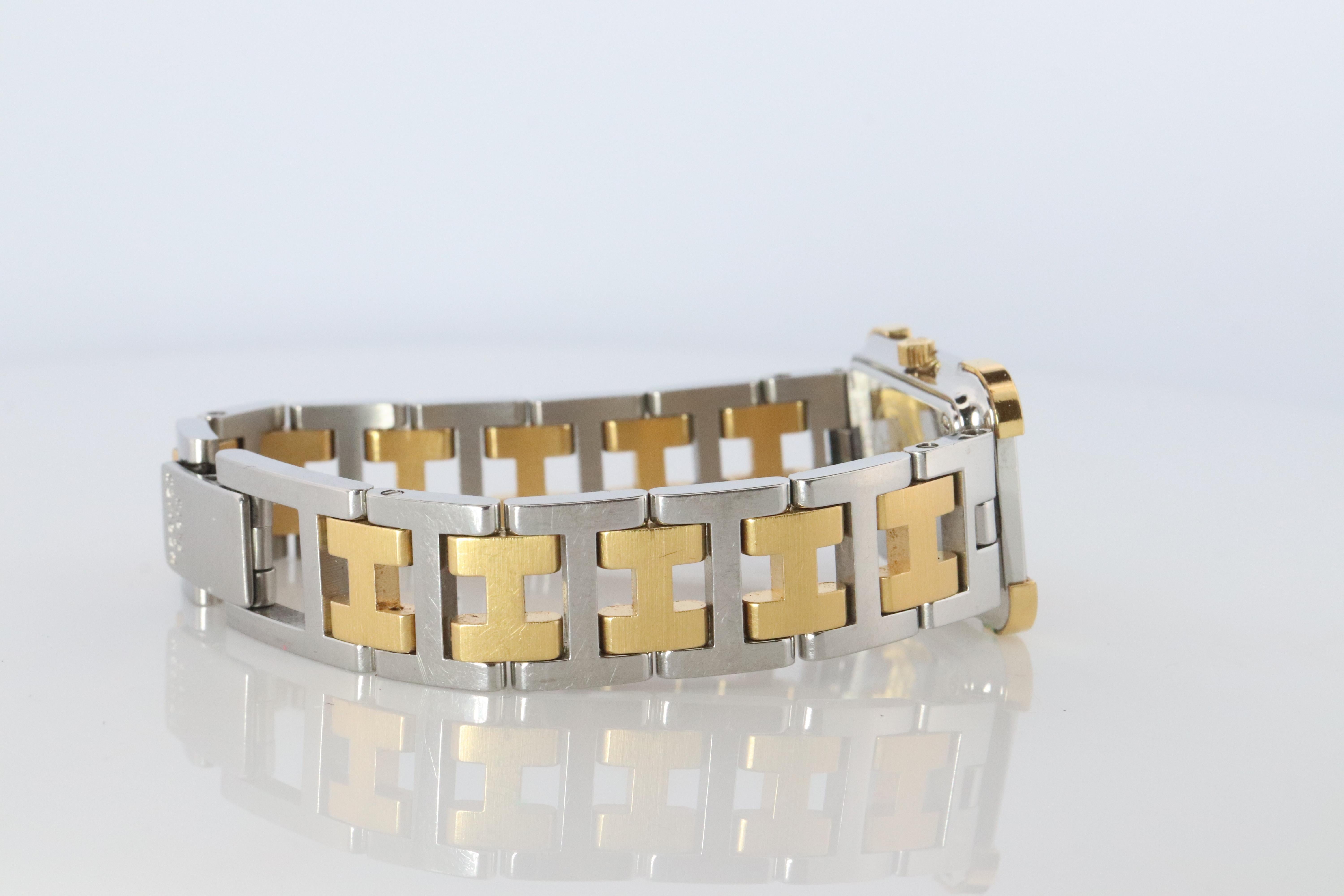 Echte HERMES Edelstahl 24mm Rectangle Croisiere Quarzuhr Weiß. im Zustand „Gut“ im Angebot in Port Charlotte, FL