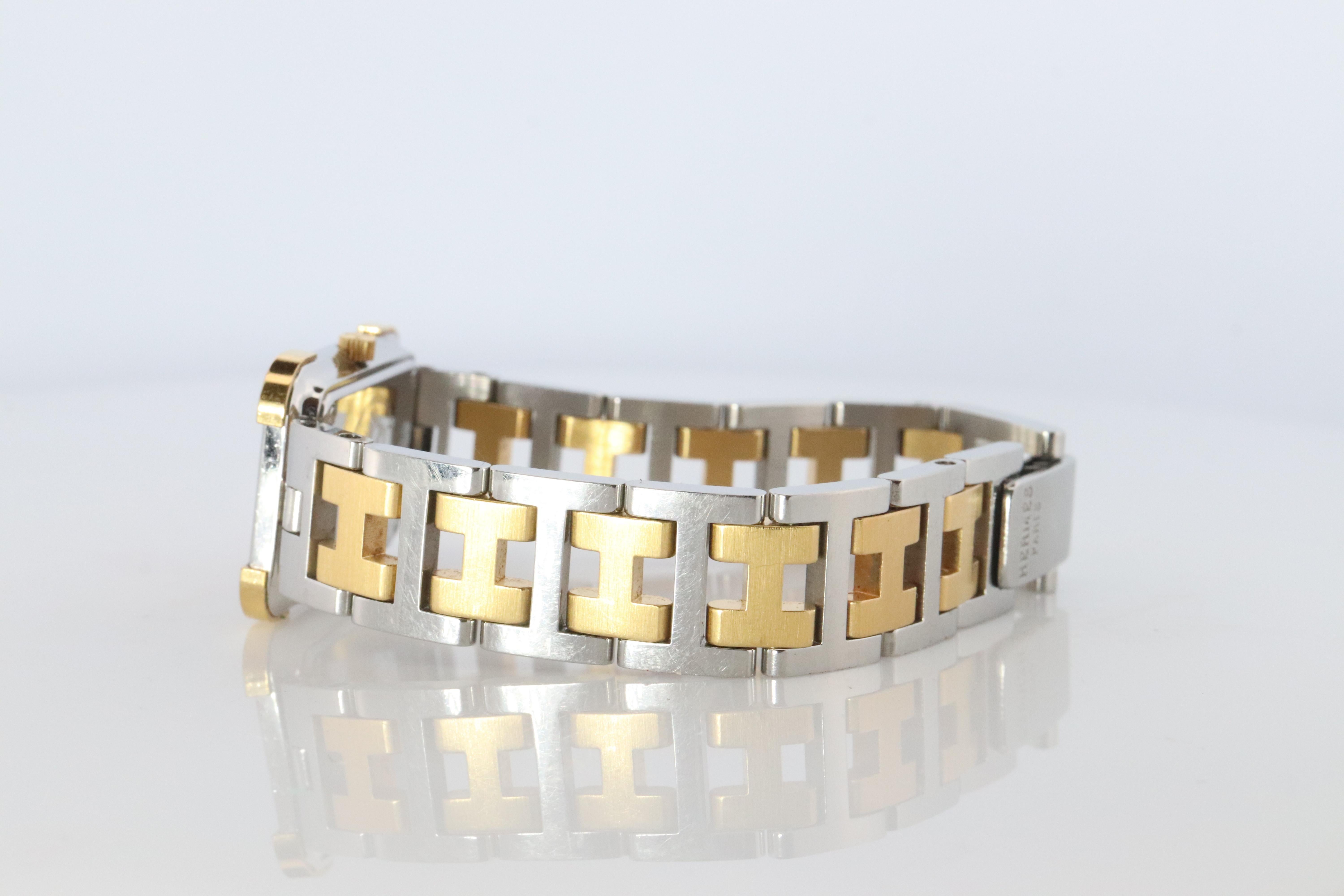 Echte HERMES Edelstahl 24mm Rectangle Croisiere Quarzuhr Weiß. im Angebot 1