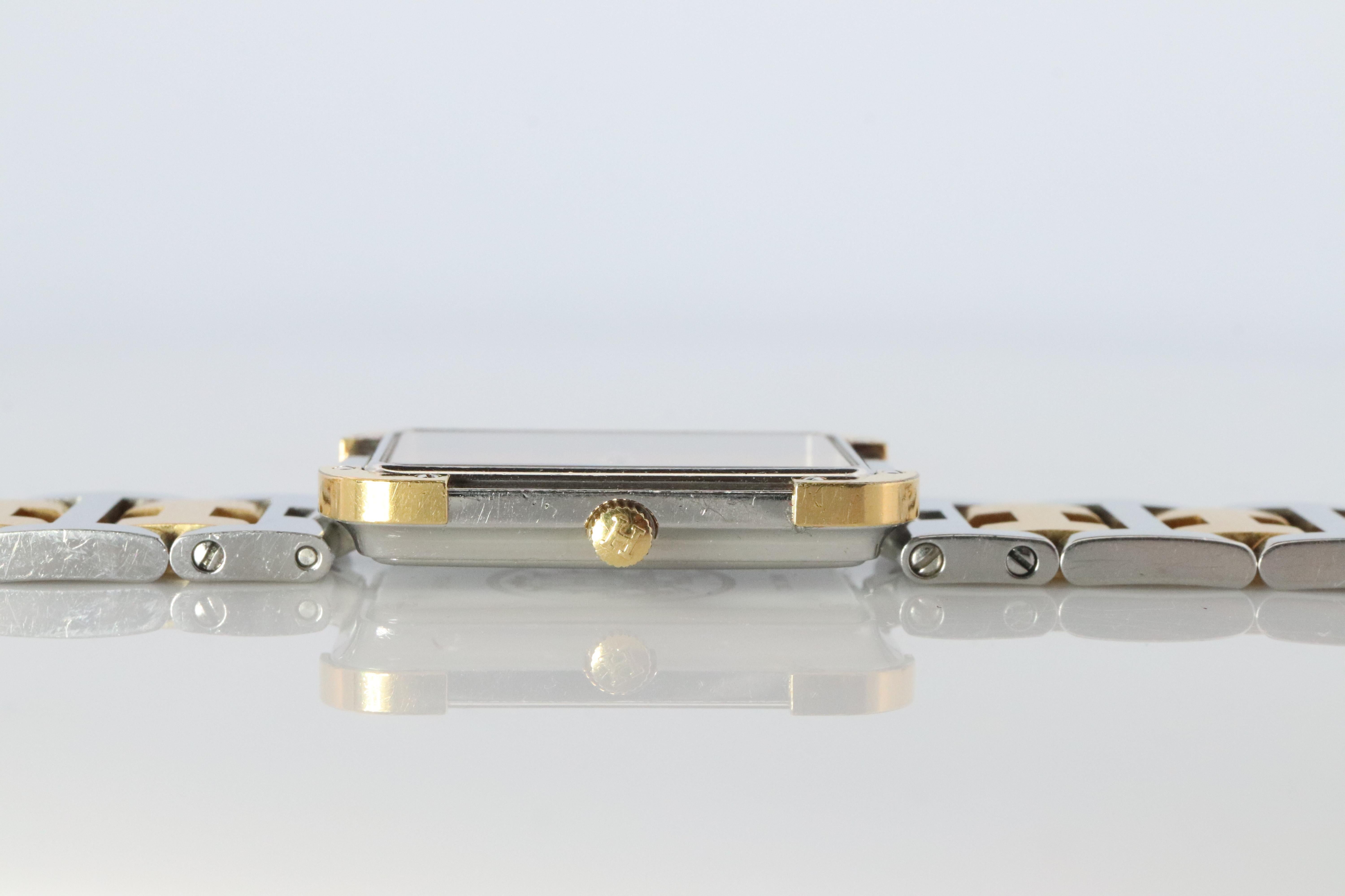 Echte HERMES Edelstahl 24mm Rectangle Croisiere Quarzuhr Weiß. im Angebot 2