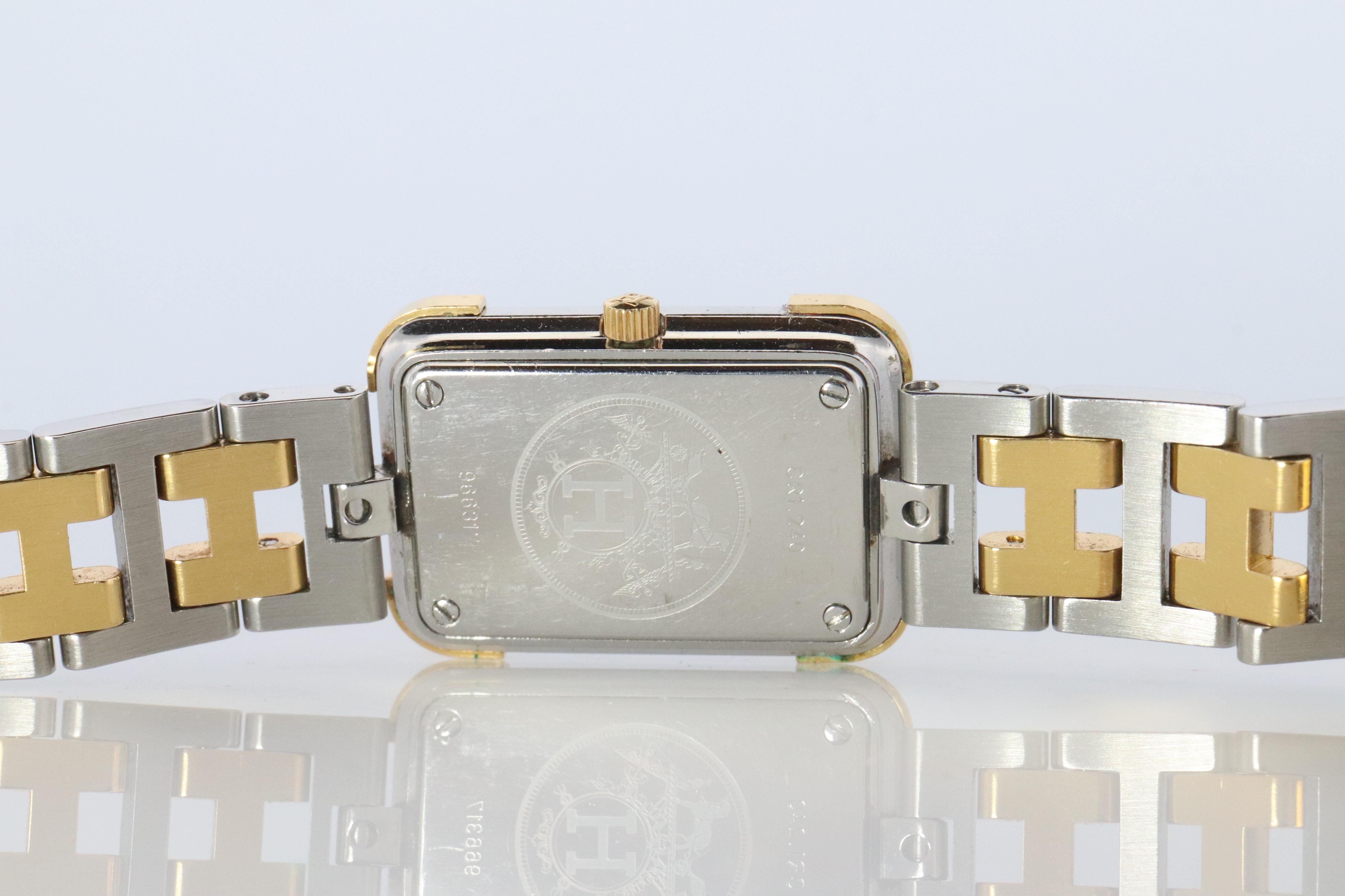 Echte HERMES Edelstahl 24mm Rectangle Croisiere Quarzuhr Weiß. im Angebot 3