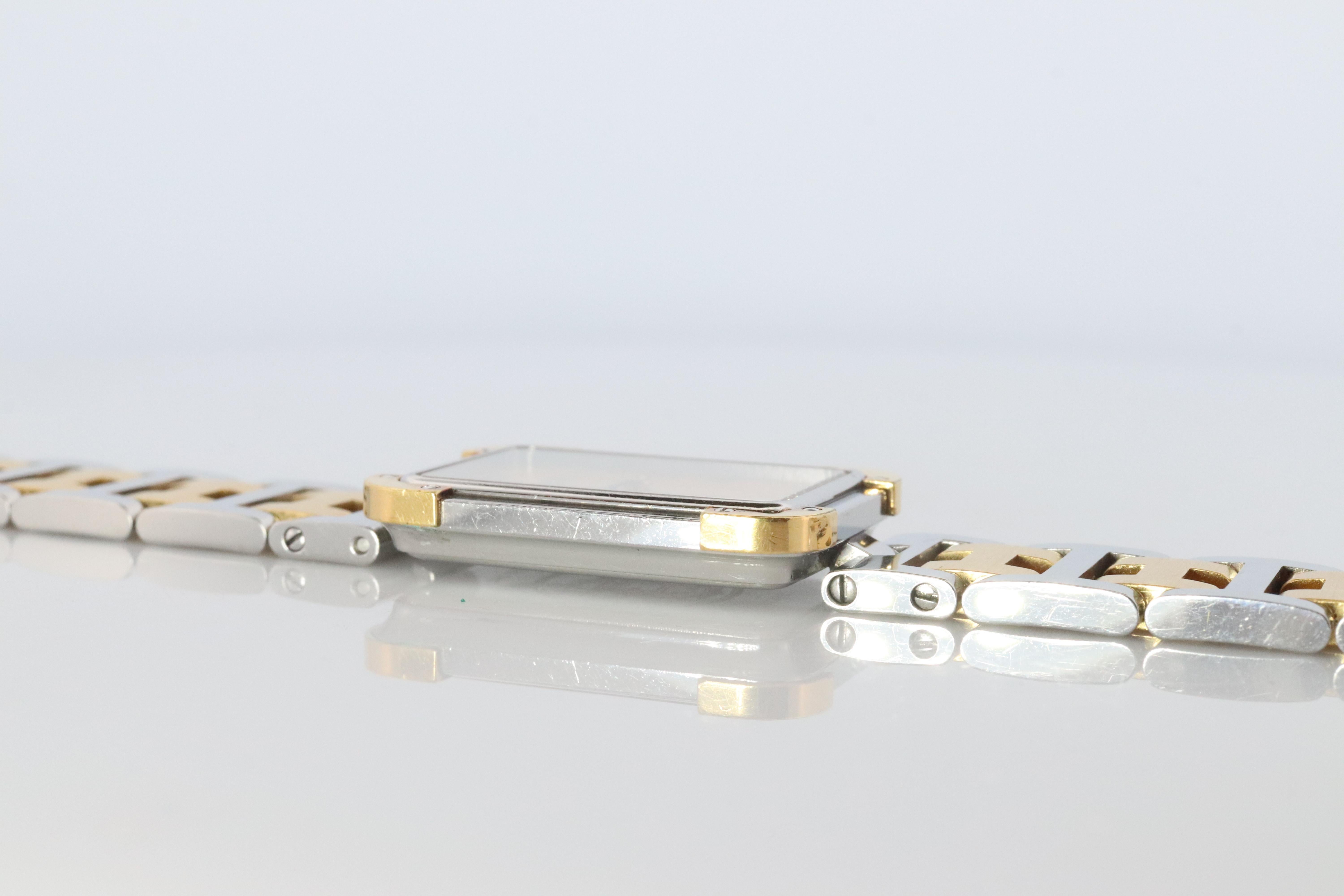 Echte HERMES Edelstahl 24mm Rectangle Croisiere Quarzuhr Weiß. im Angebot 4