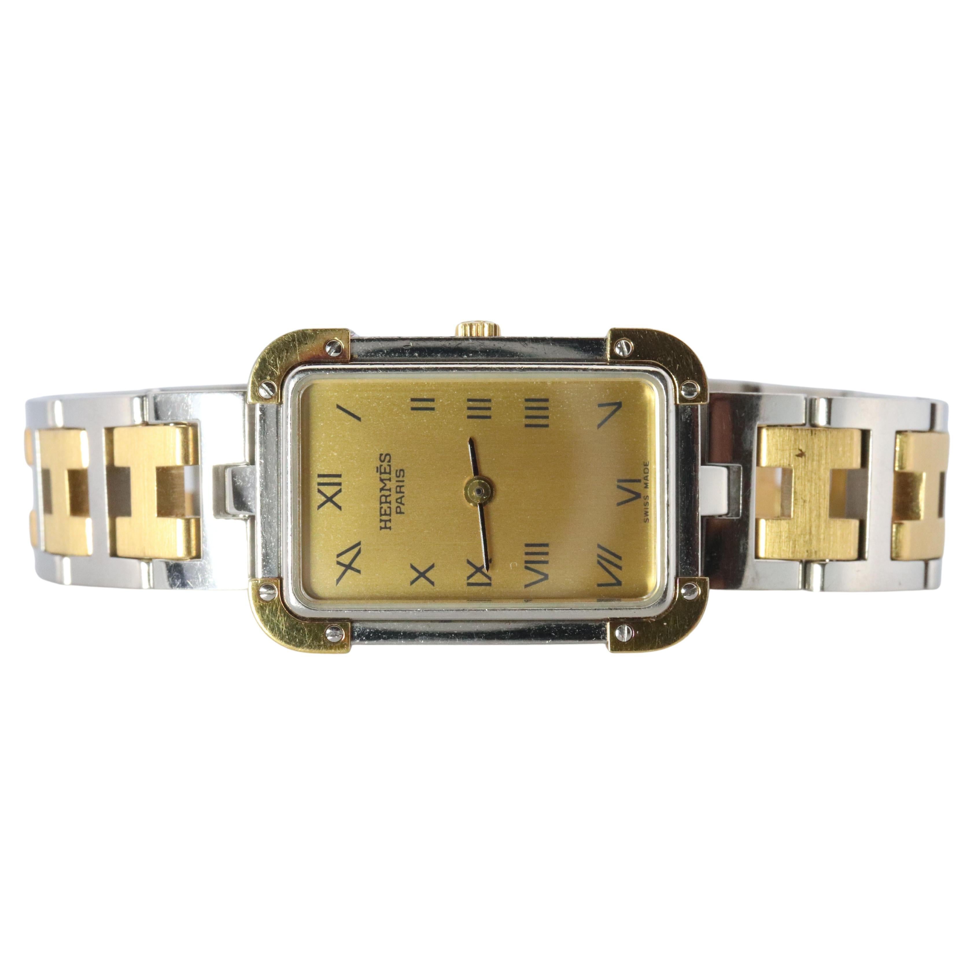 Echte HERMES Edelstahl 24mm Rectangle Croisiere Quarzuhr Weiß. im Angebot