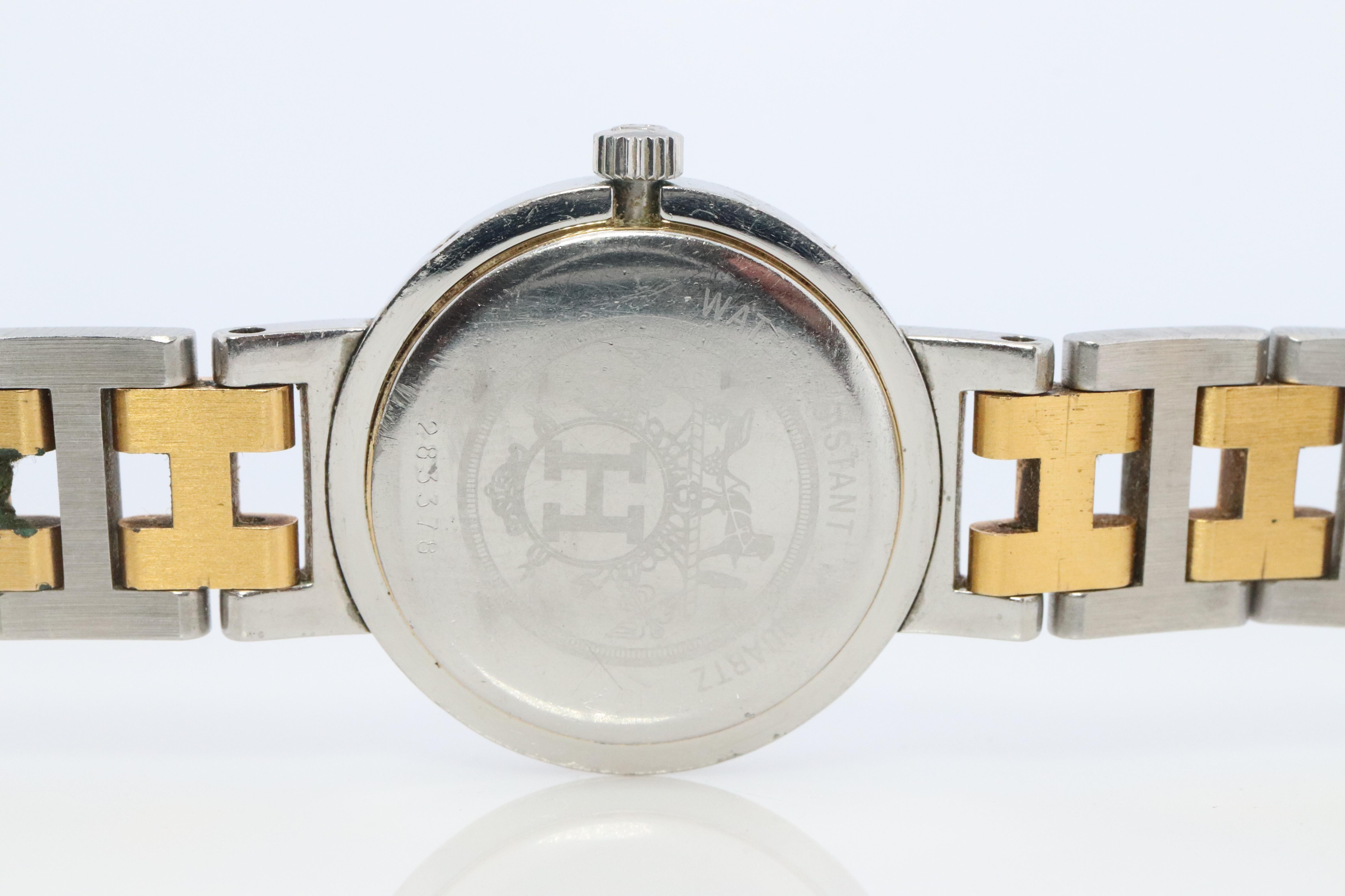 Genuine HERMES Stainless Steel 24mm Round Clipper Quartz Watch Champagne. 2