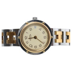 Véritable montre HERMES en acier inoxydable 24mm Round Clipper Quartz Champagne.