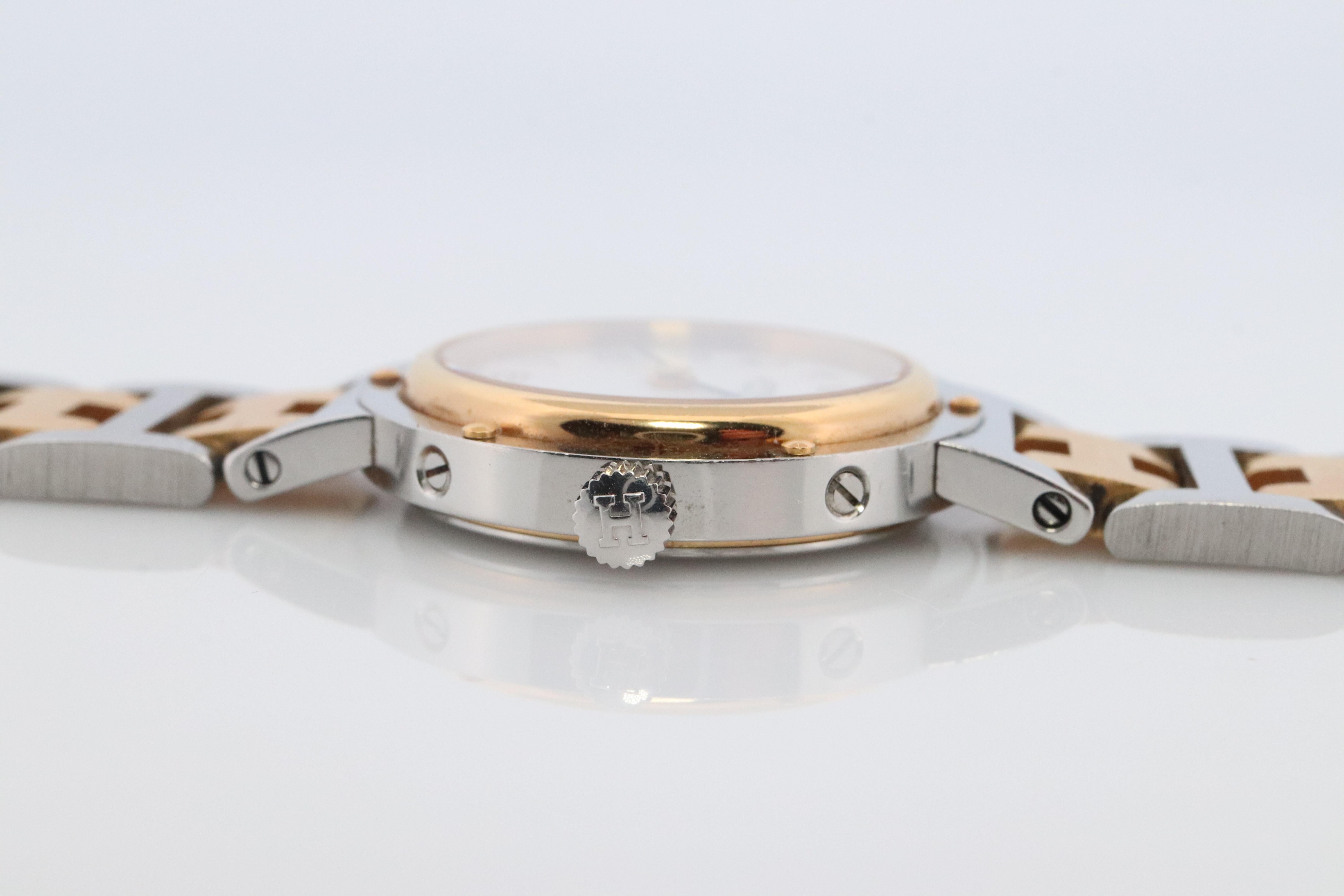 Modern Genuine HERMES Stainless Steel 24mm Round Clipper Quartz Watch White Dial.