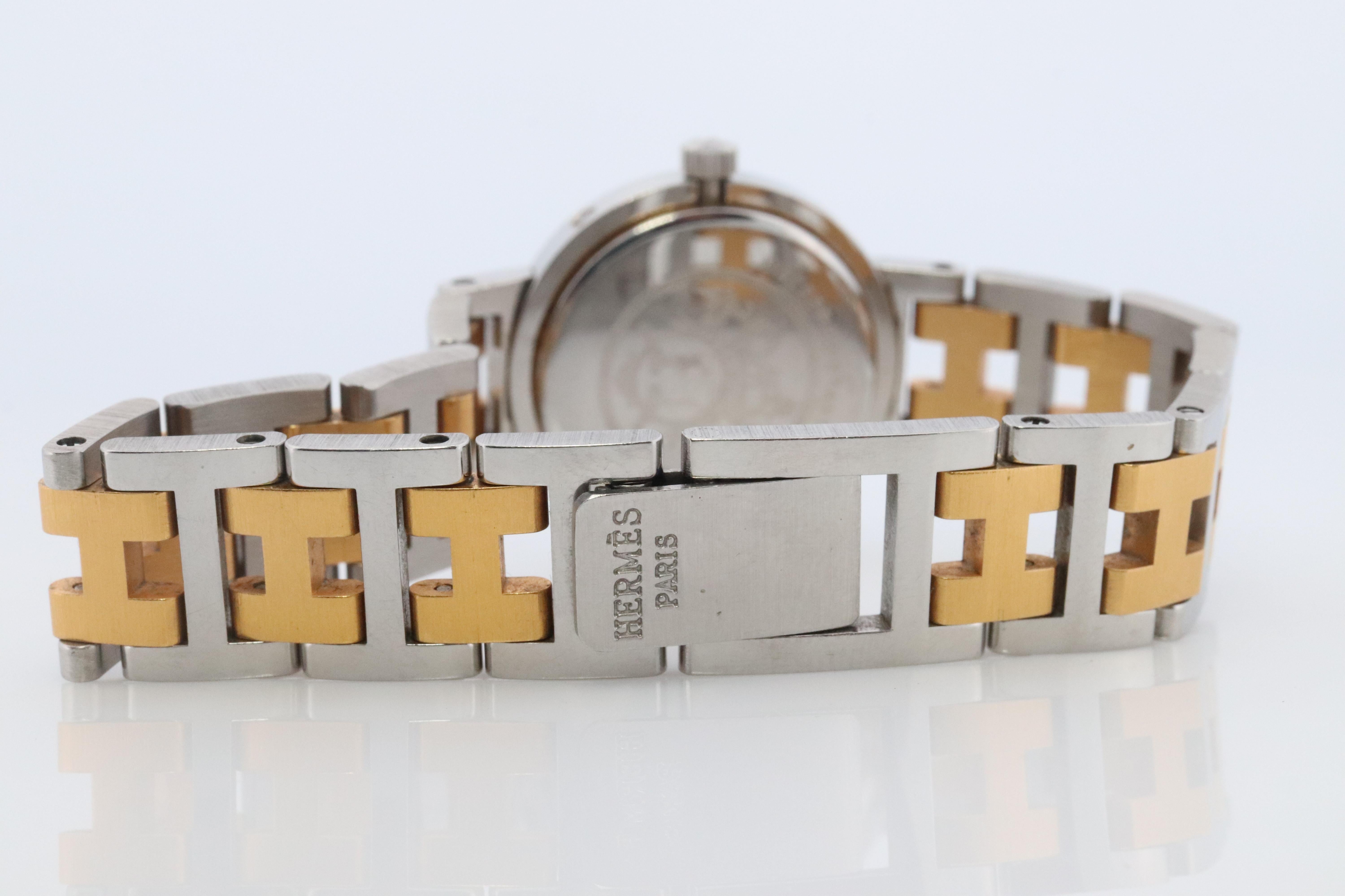 Women's Genuine HERMES Stainless Steel 24mm Round Clipper Quartz Watch White Dial.