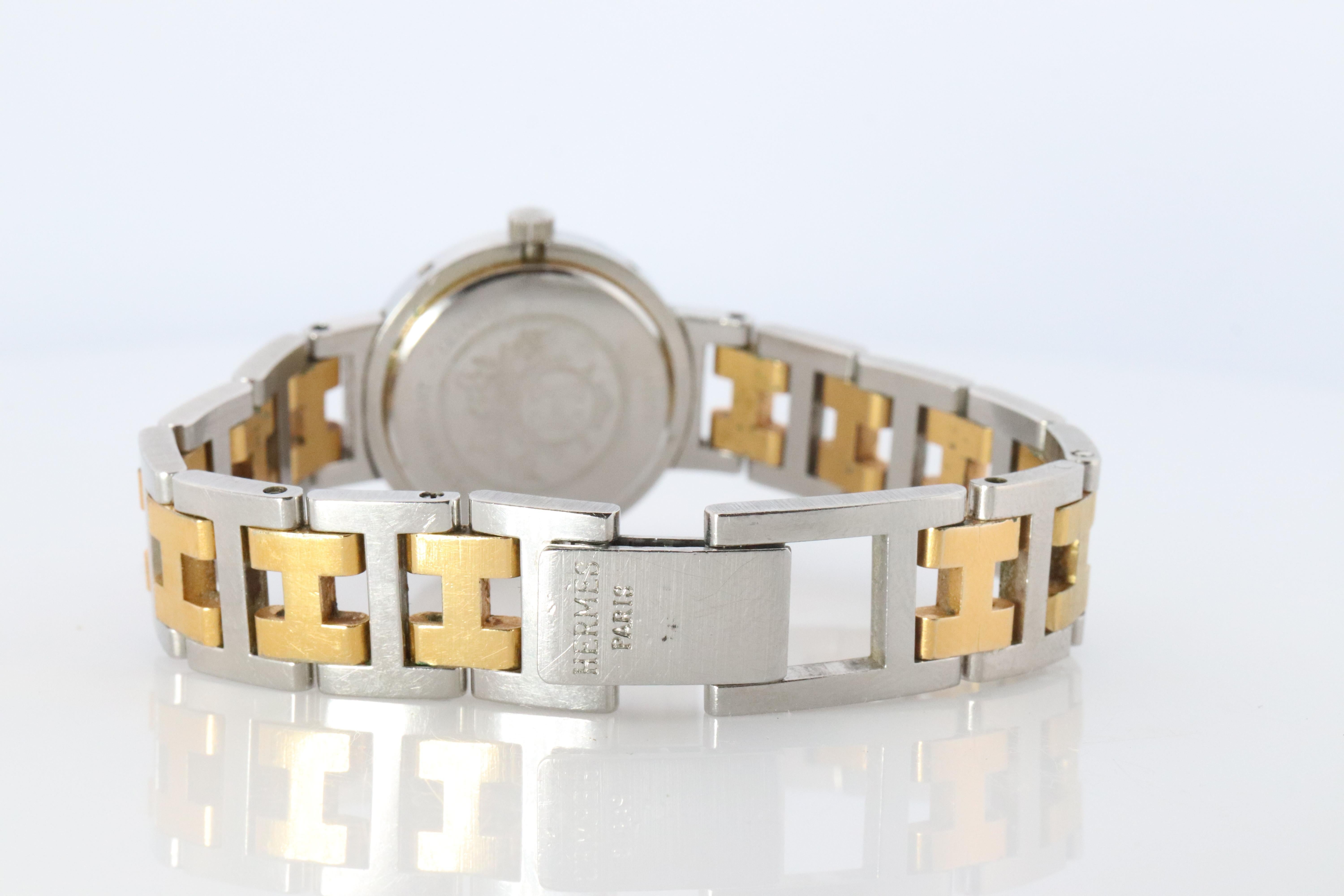 Women's Genuine HERMES Stainless Steel 24mm Round Clipper Quartz Watch White Dial. For Sale