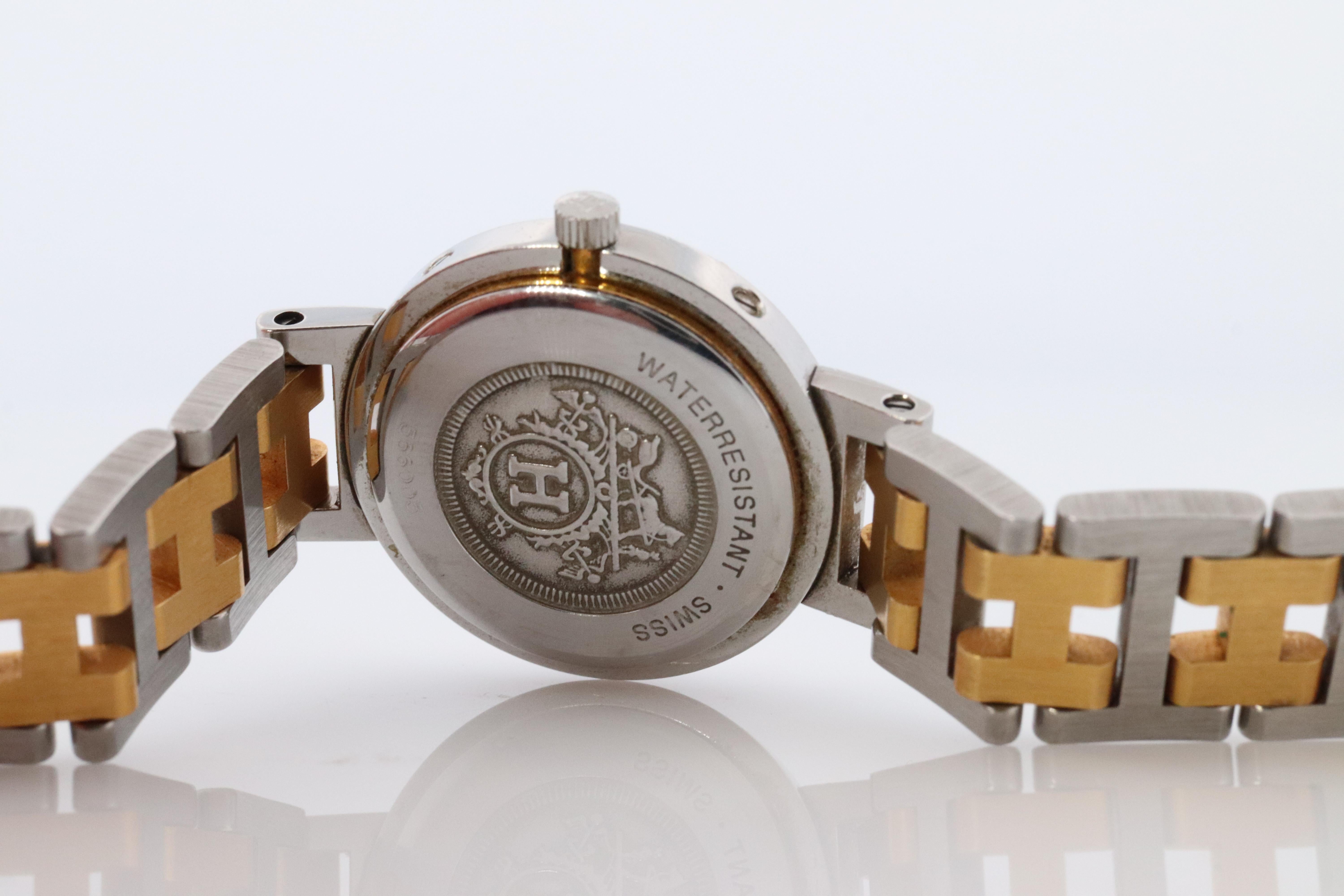 Genuine HERMES Stainless Steel 24mm Round Clipper Quartz Watch White Dial. 1