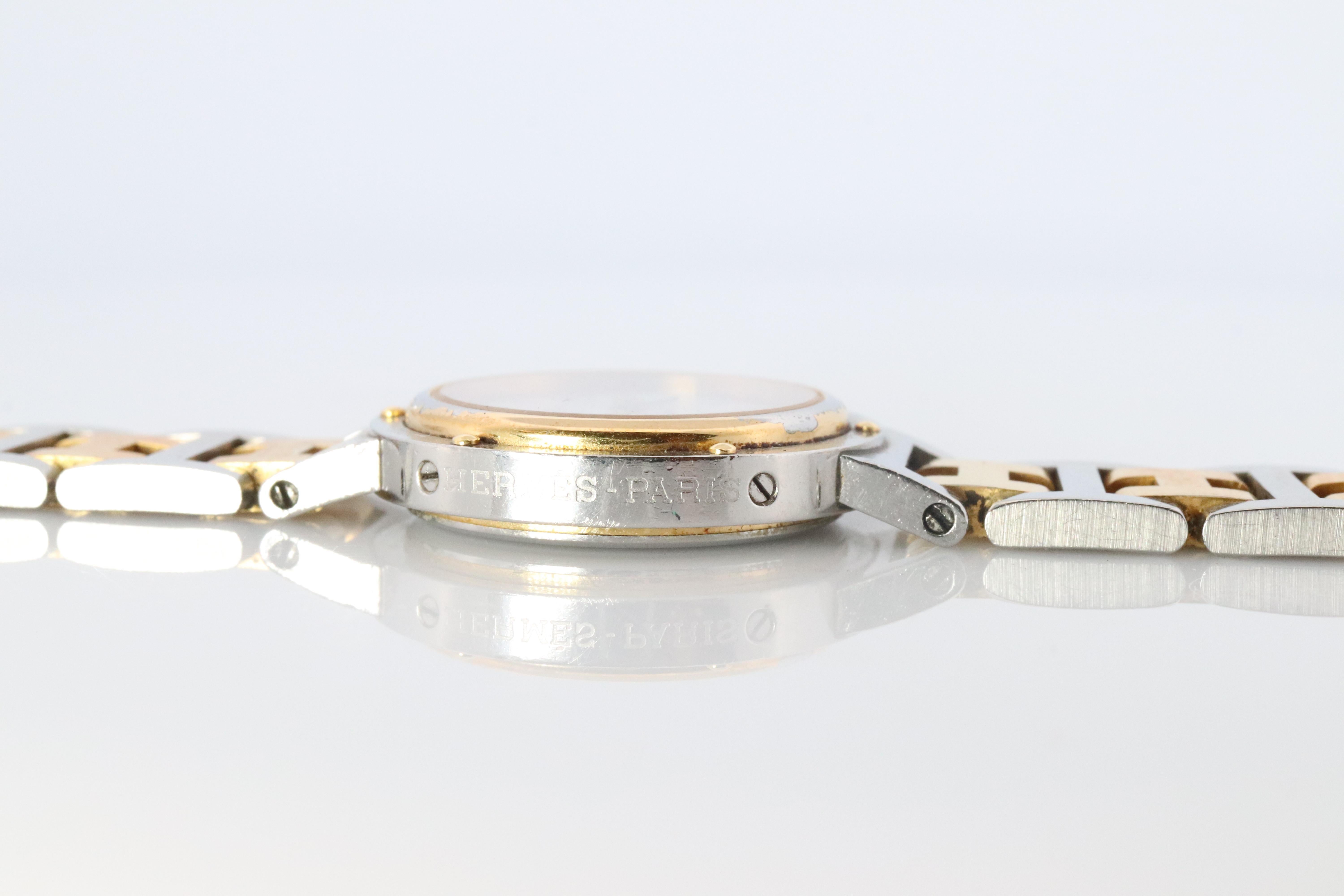 Genuine HERMES Stainless Steel 24mm Round Clipper Quartz Watch White Dial. For Sale 3