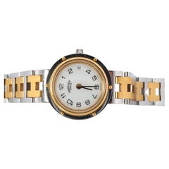 Genuine HERMES Edelstahl 24-mm Runde Clipper-Quarz-Uhr mit weißem Zifferblatt.