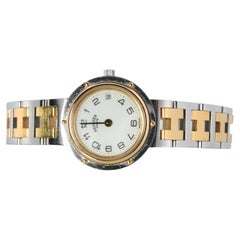 Genuino HERMES Reloj de cuarzo Clipper redondo de acero inoxidable de 24 mm Esfera blanca.