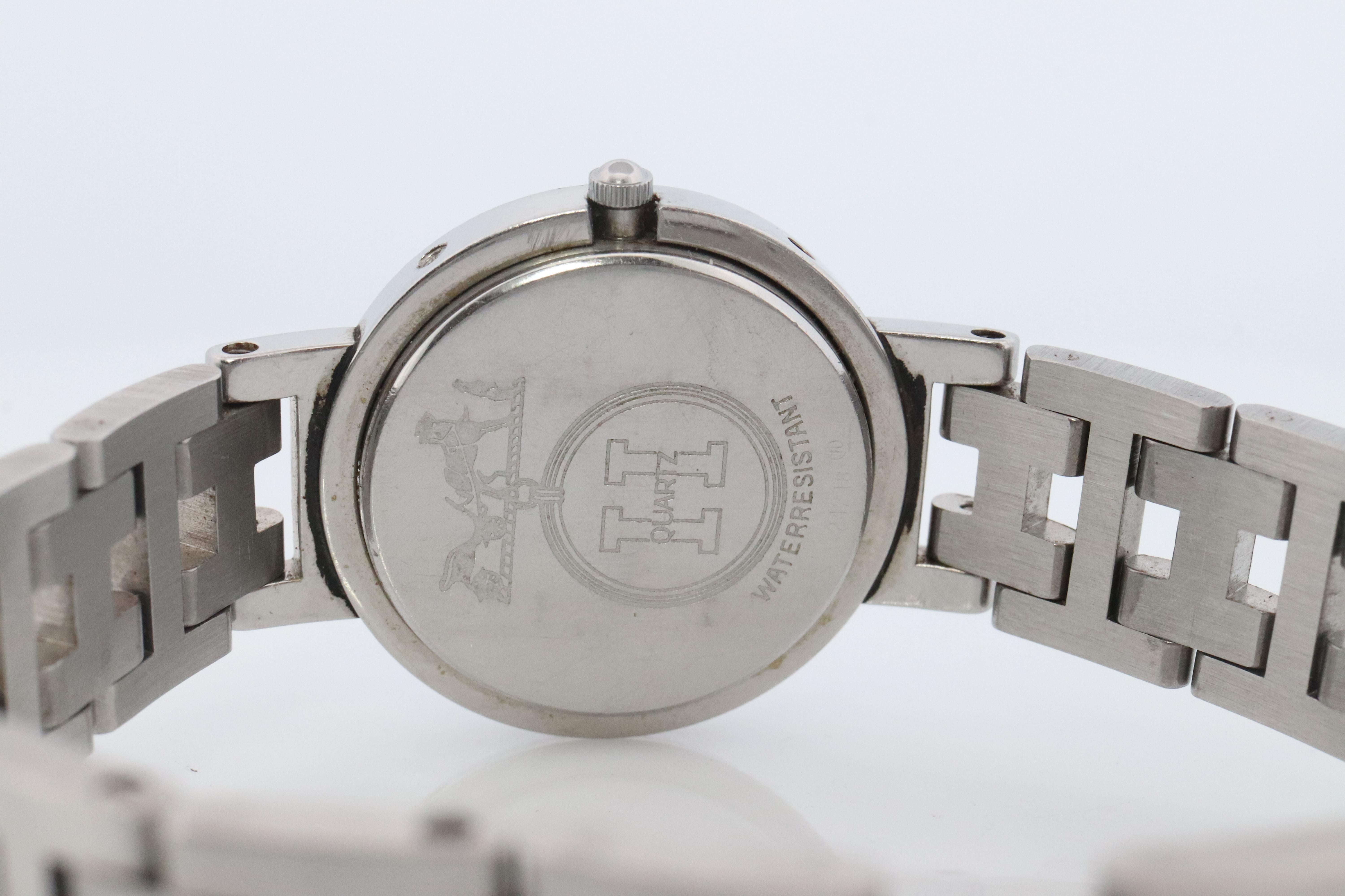 Women's Genuine HERMES Stainless Steel 24mm Round Clipper Quartz Watch White. For Sale