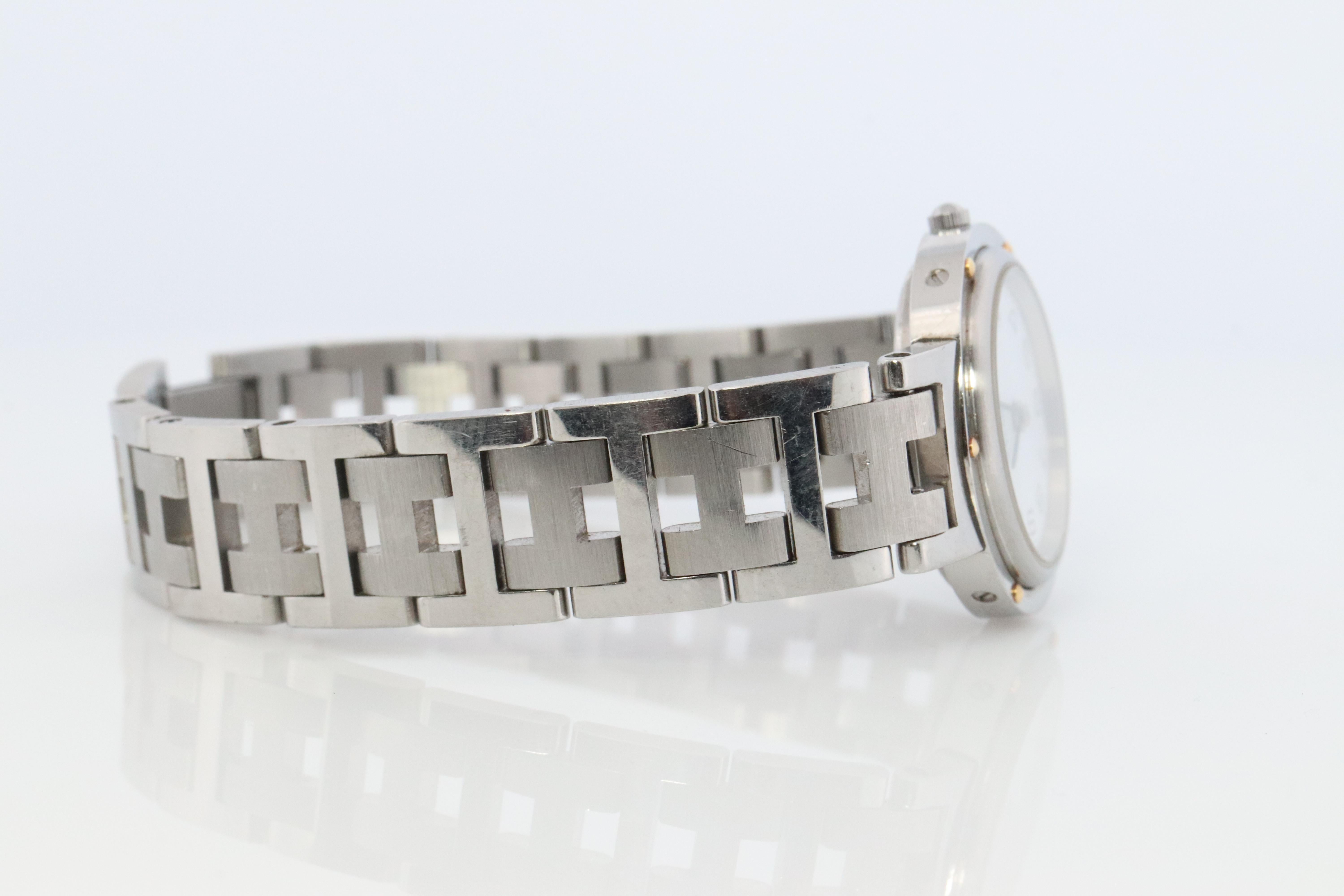 Genuine HERMES Stainless Steel 24mm Round Clipper Quartz Watch White. For Sale 1