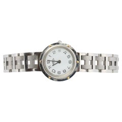 Genuine HERMES Stainless Steel 24mm Round Clipper Quartz Watch White.