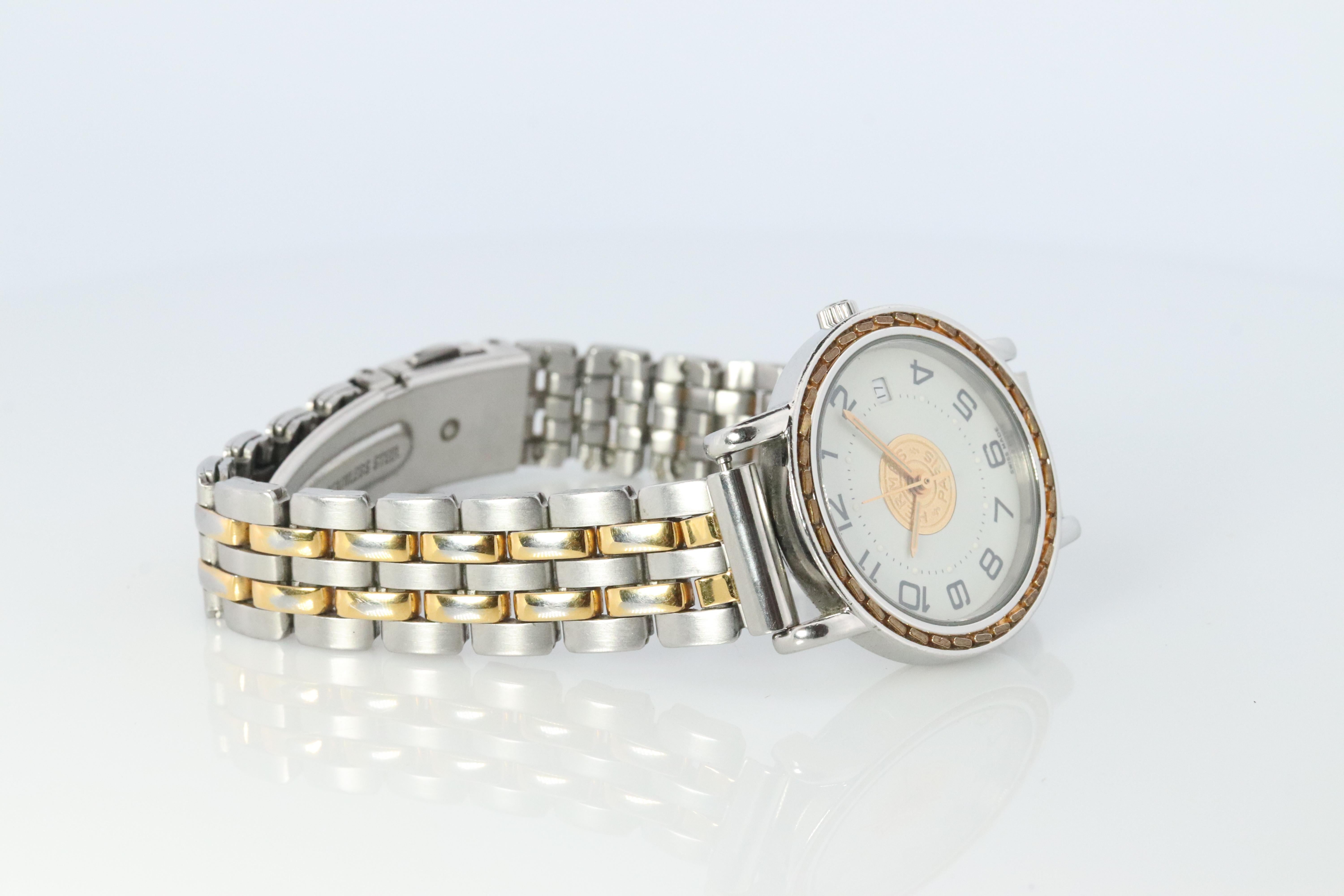 Modern Genuine HERMES Stainless Steel 24mm Round Sellier Quartz Watch White Dial.