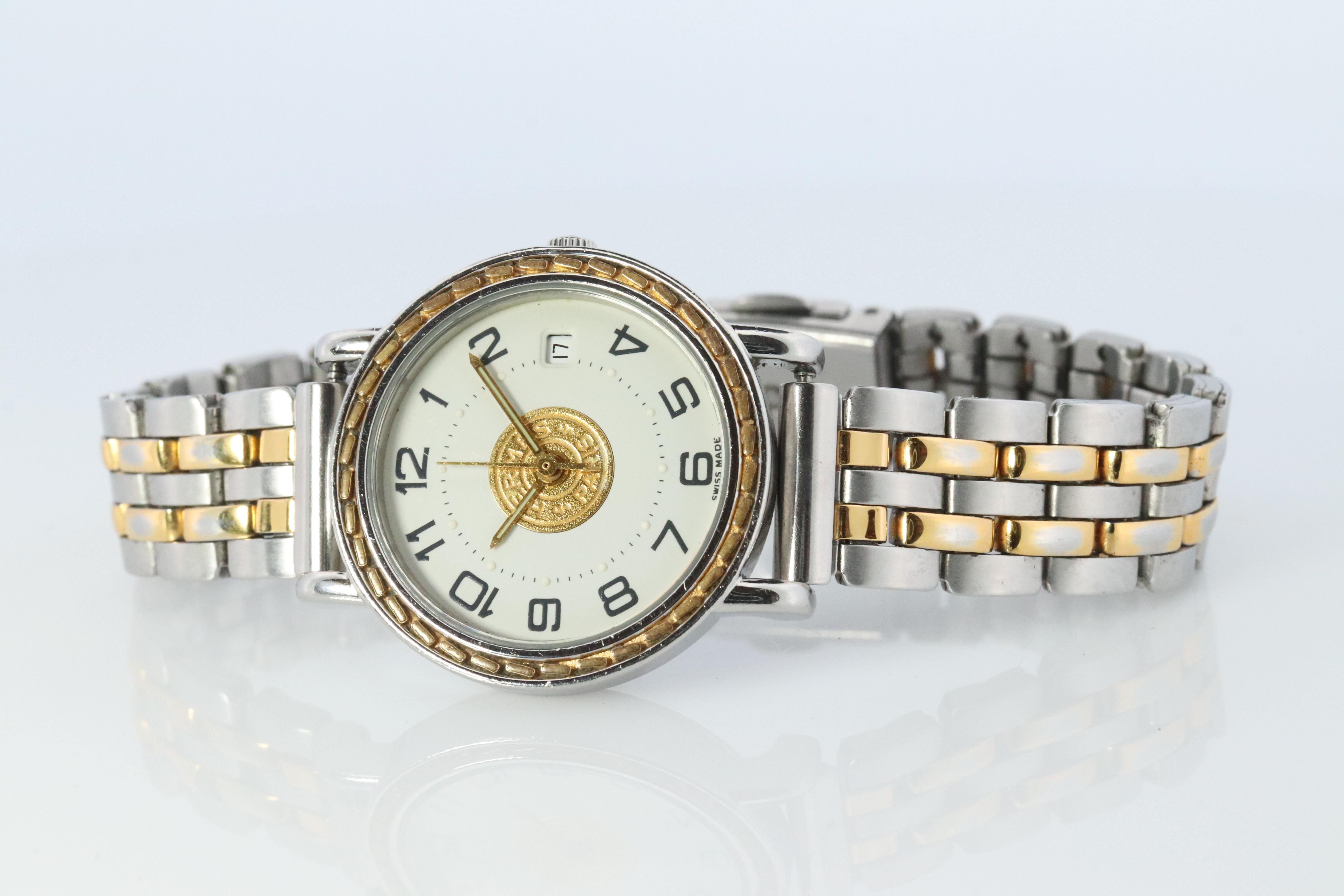 Genuine HERMES Stainless Steel 24mm Round Sellier Quartz Watch White Dial. In Good Condition In Port Charlotte, FL