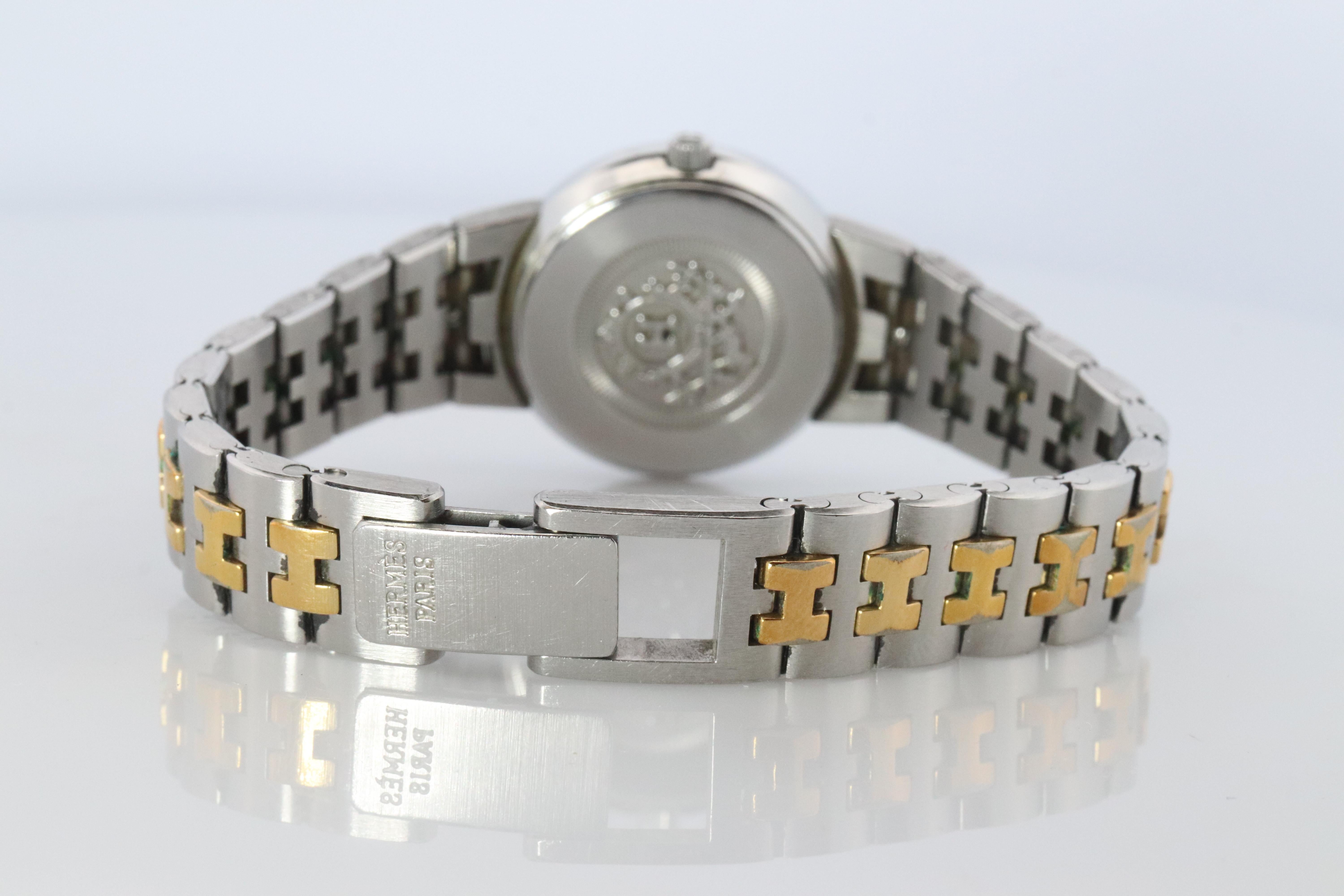 Genuine HERMES Stainless Steel 24mm Round Sellier Quartz Watch White Dial. Damen im Angebot