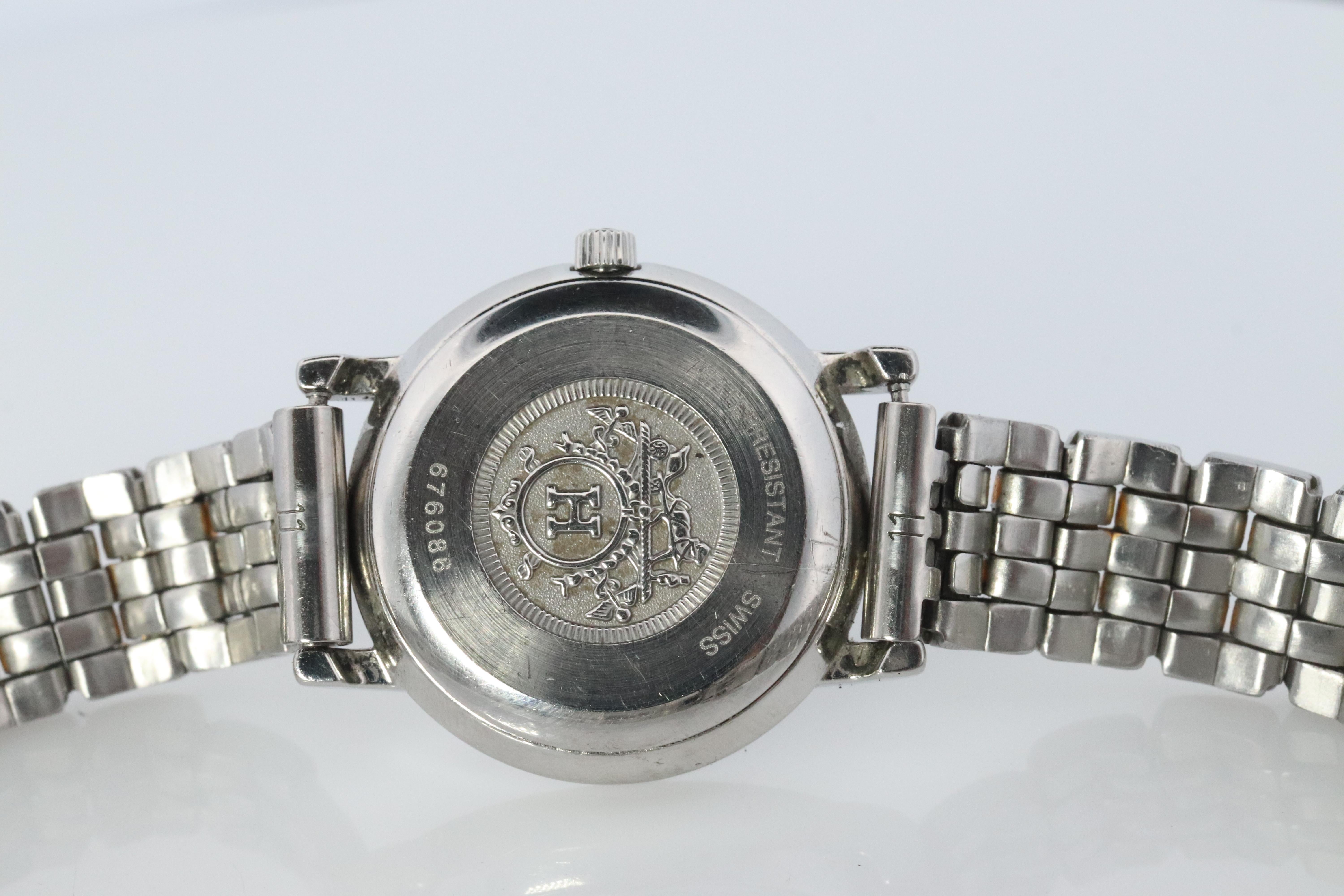 Genuine HERMES Stainless Steel 24mm Round Sellier Quartz Watch White Dial. 1