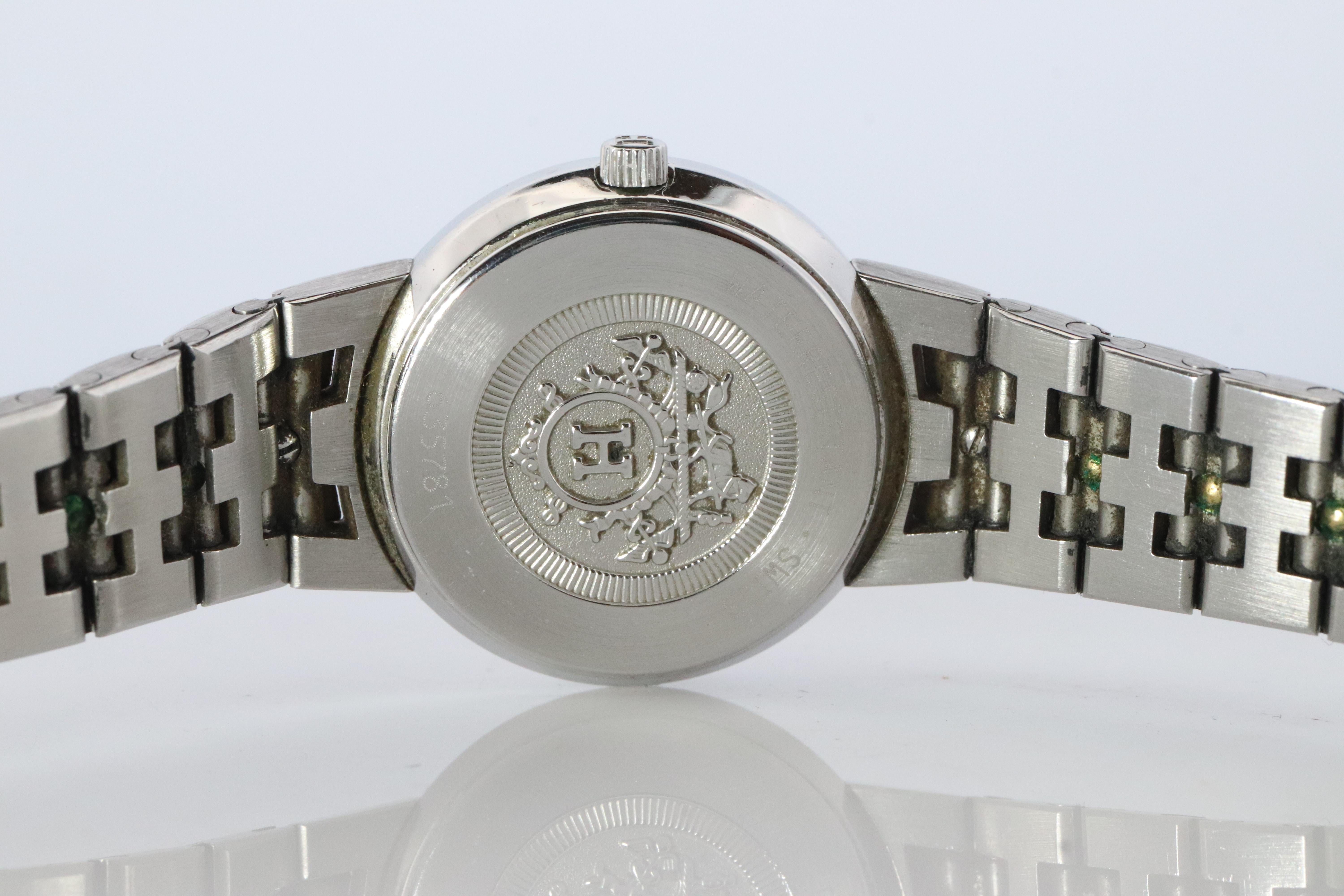 Genuine HERMES Stainless Steel 24mm Round Sellier Quartz Watch White Dial. im Angebot 3