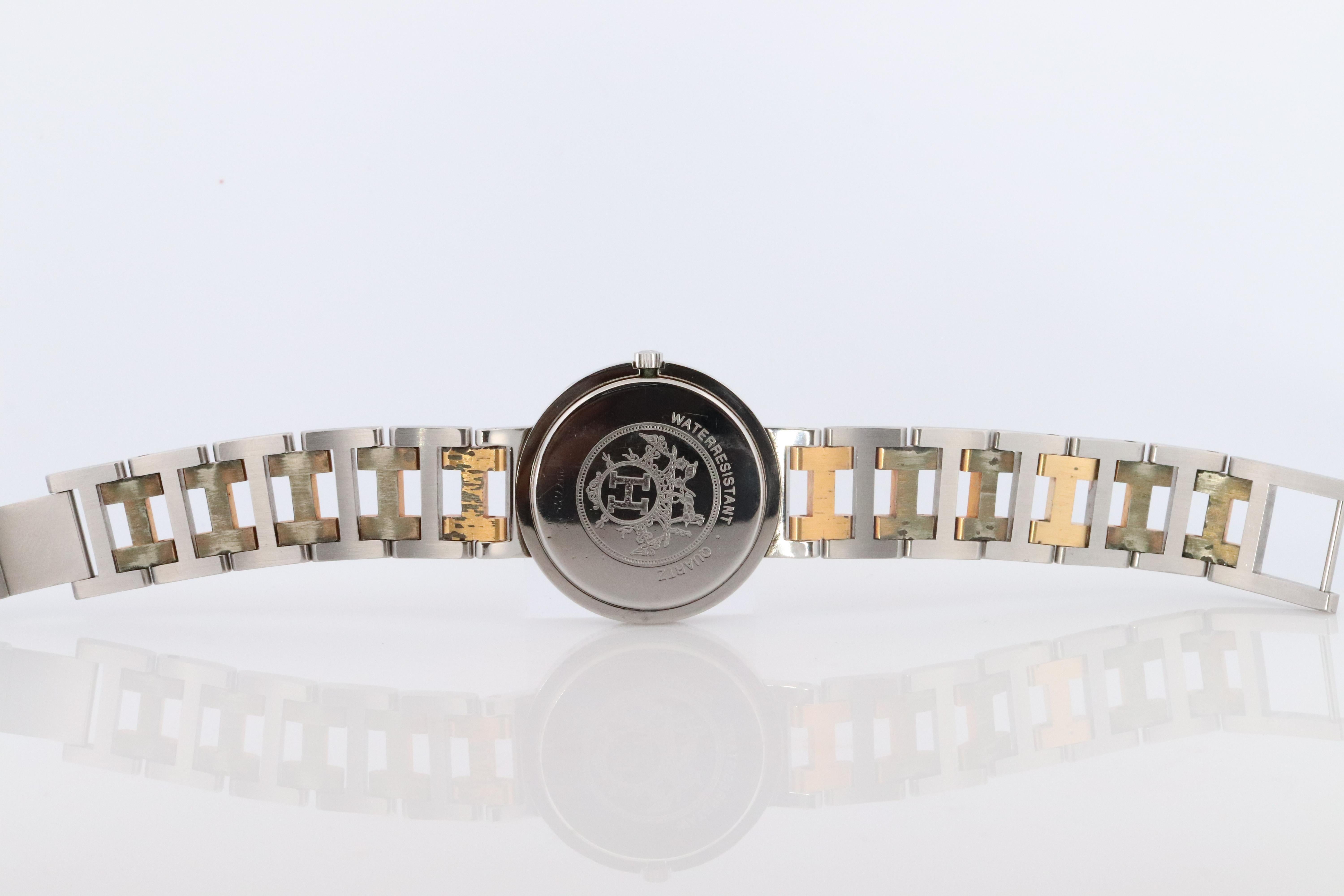 Genuine HERMES Stainless Steel 30mm Round Clipper Quartz Watch White. For Sale 5