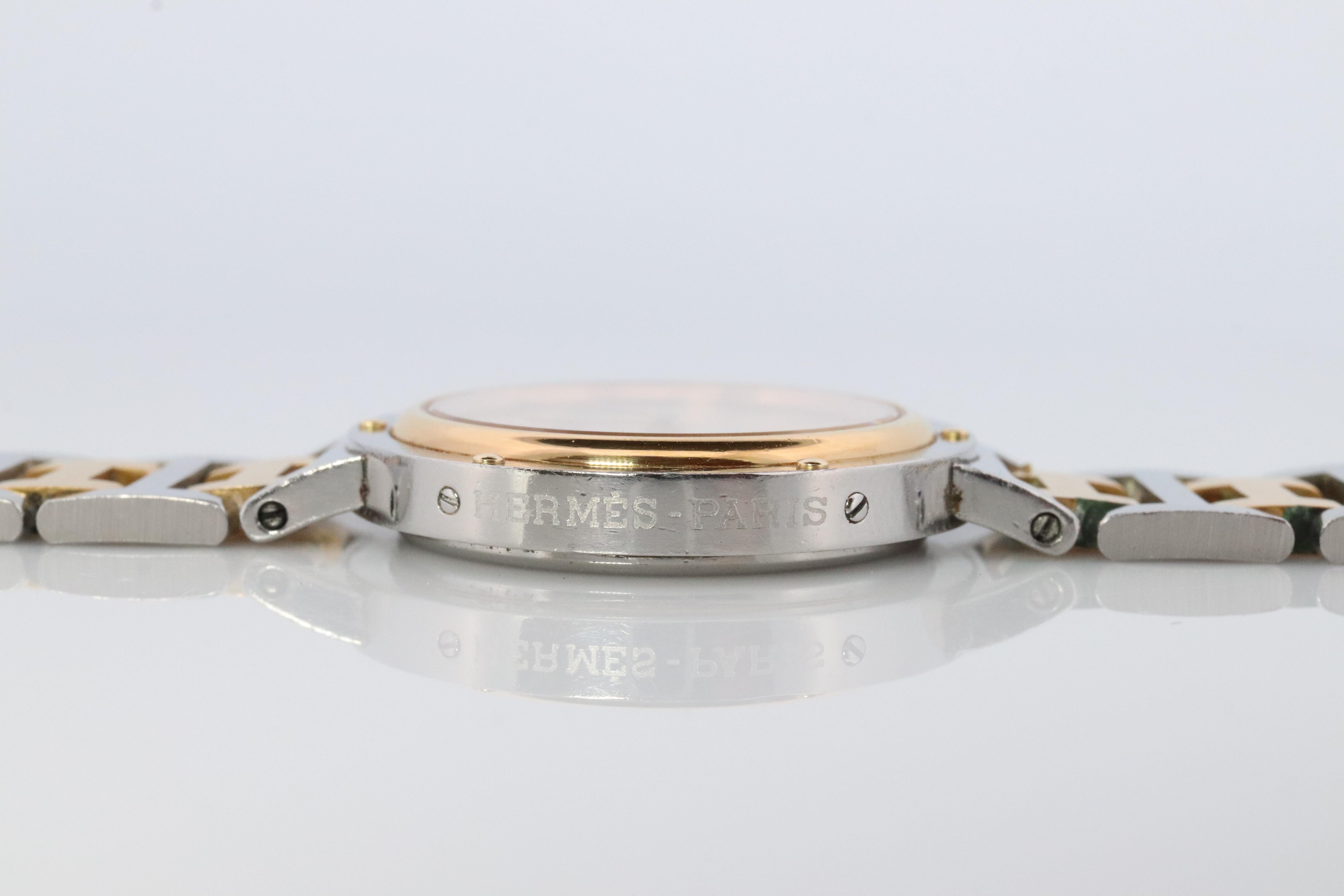 Women's Genuine HERMES Stainless Steel 30mm Round Clipper Quartz Watch White. For Sale
