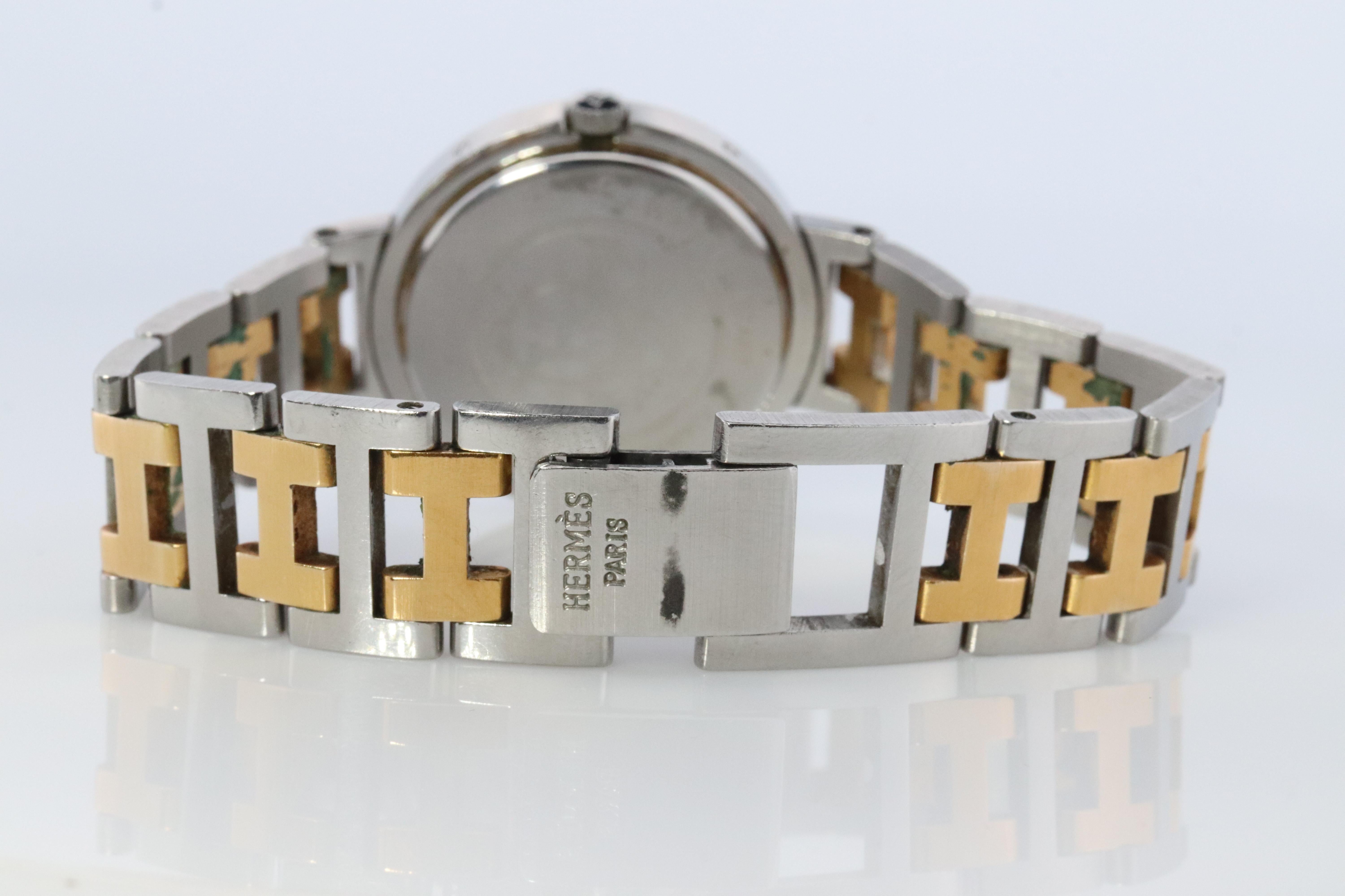Genuine HERMES Stainless Steel 30mm Round Clipper Quartz Watch White. For Sale 1