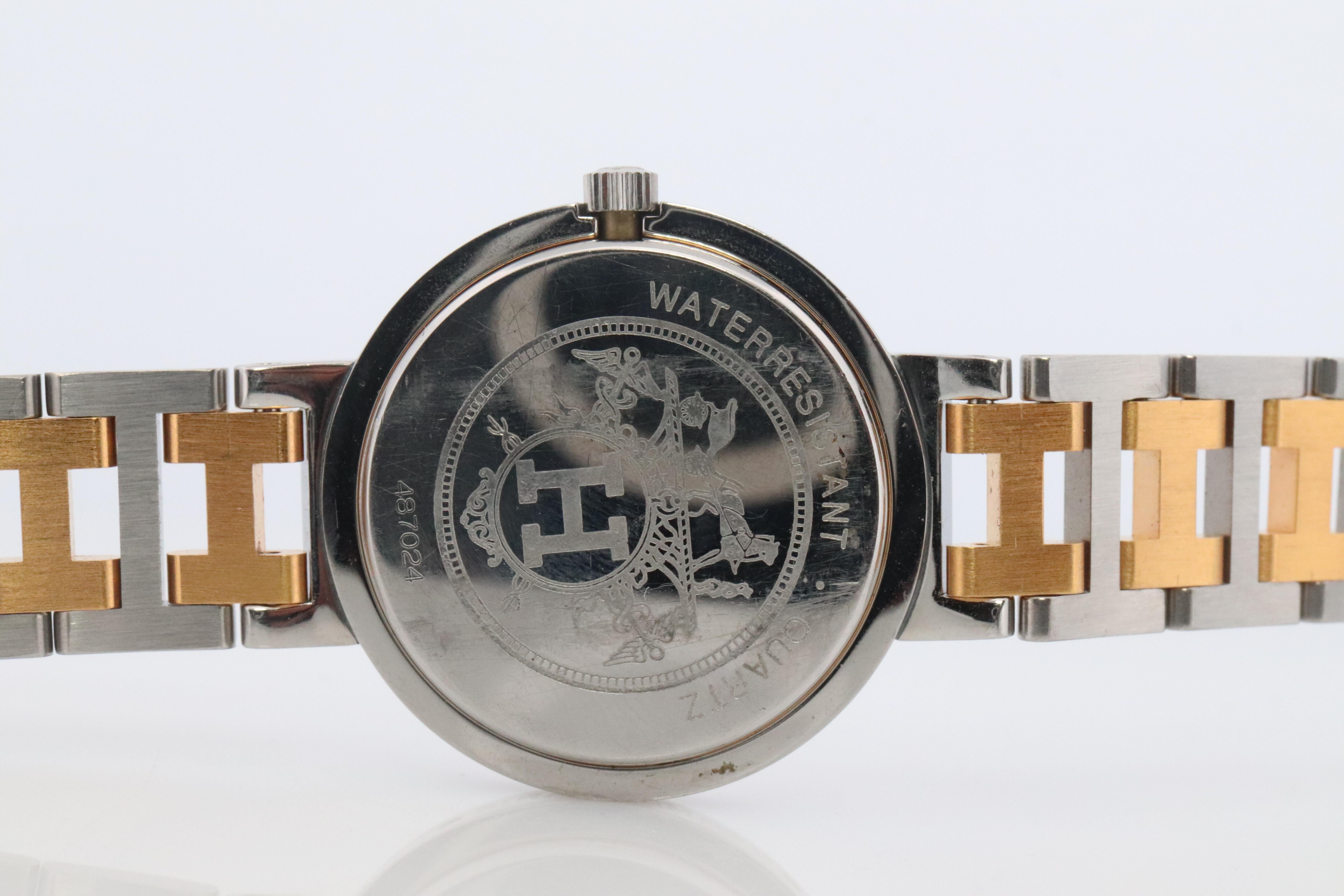 Genuine HERMES Stainless Steel 30mm Round Clipper Quartz Watch White. For Sale 1