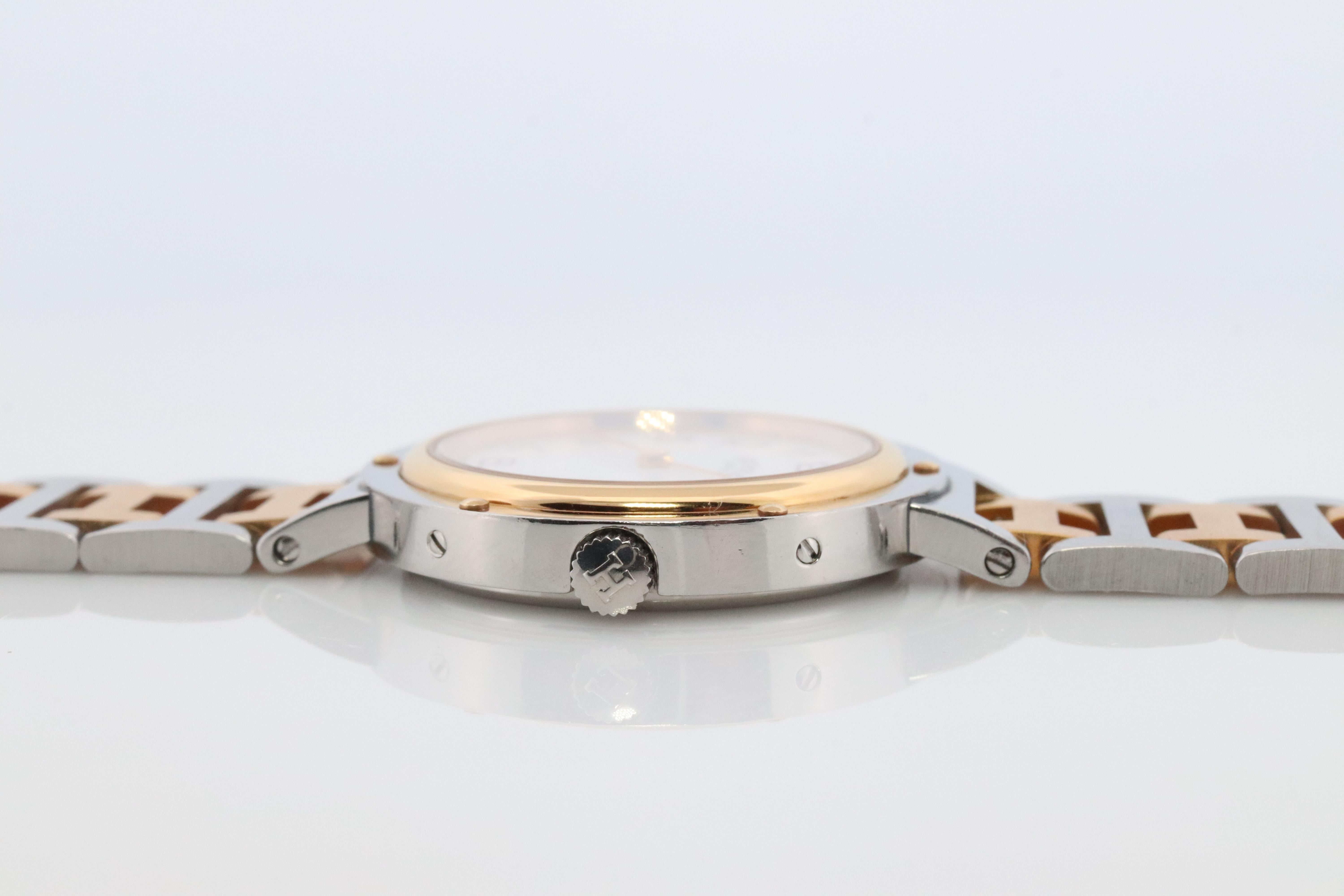Genuine HERMES Stainless Steel 30mm Round Clipper Quartz Watch White. For Sale 2