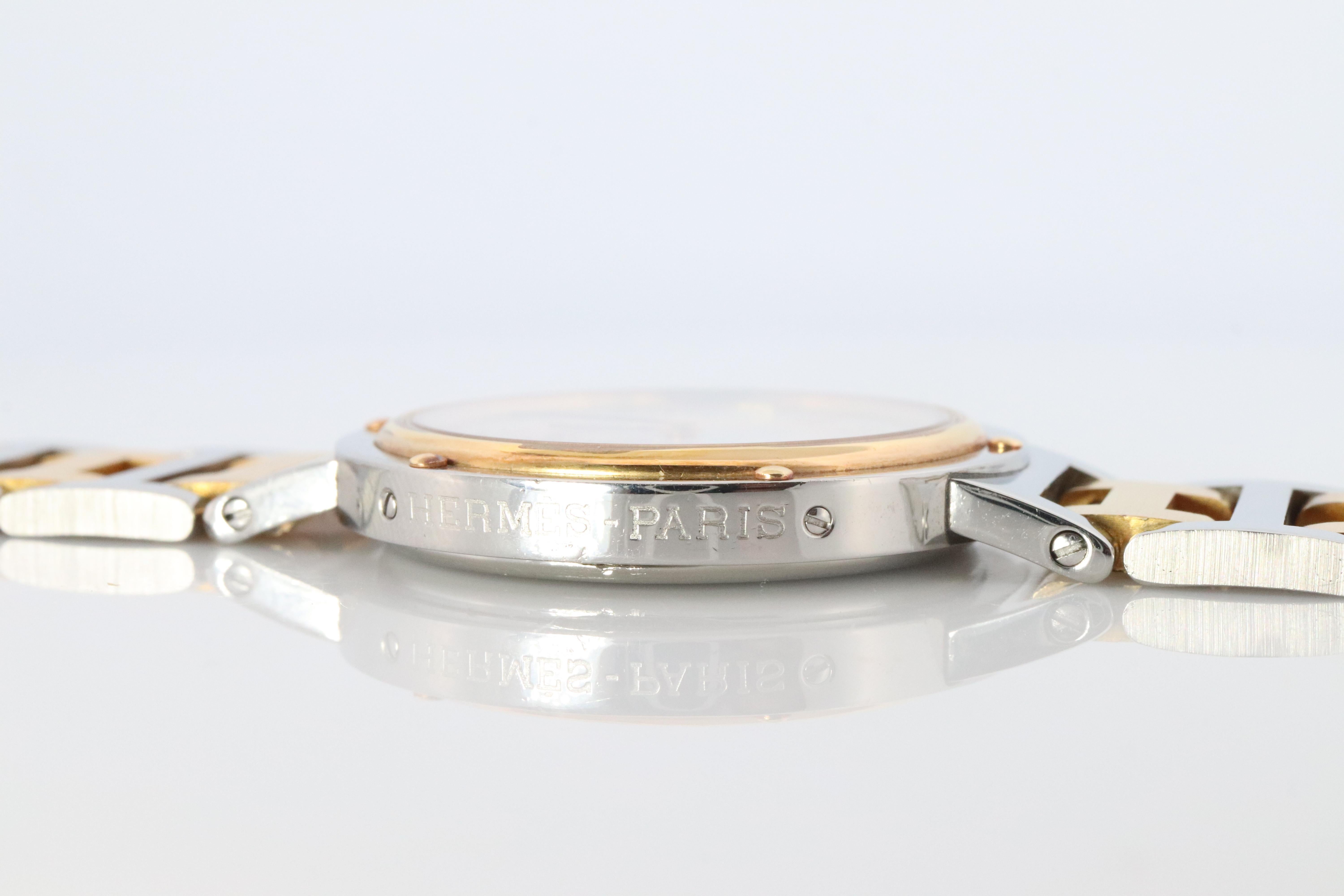 Genuine HERMES Stainless Steel 30mm Round Clipper Quartz Watch White. For Sale 2