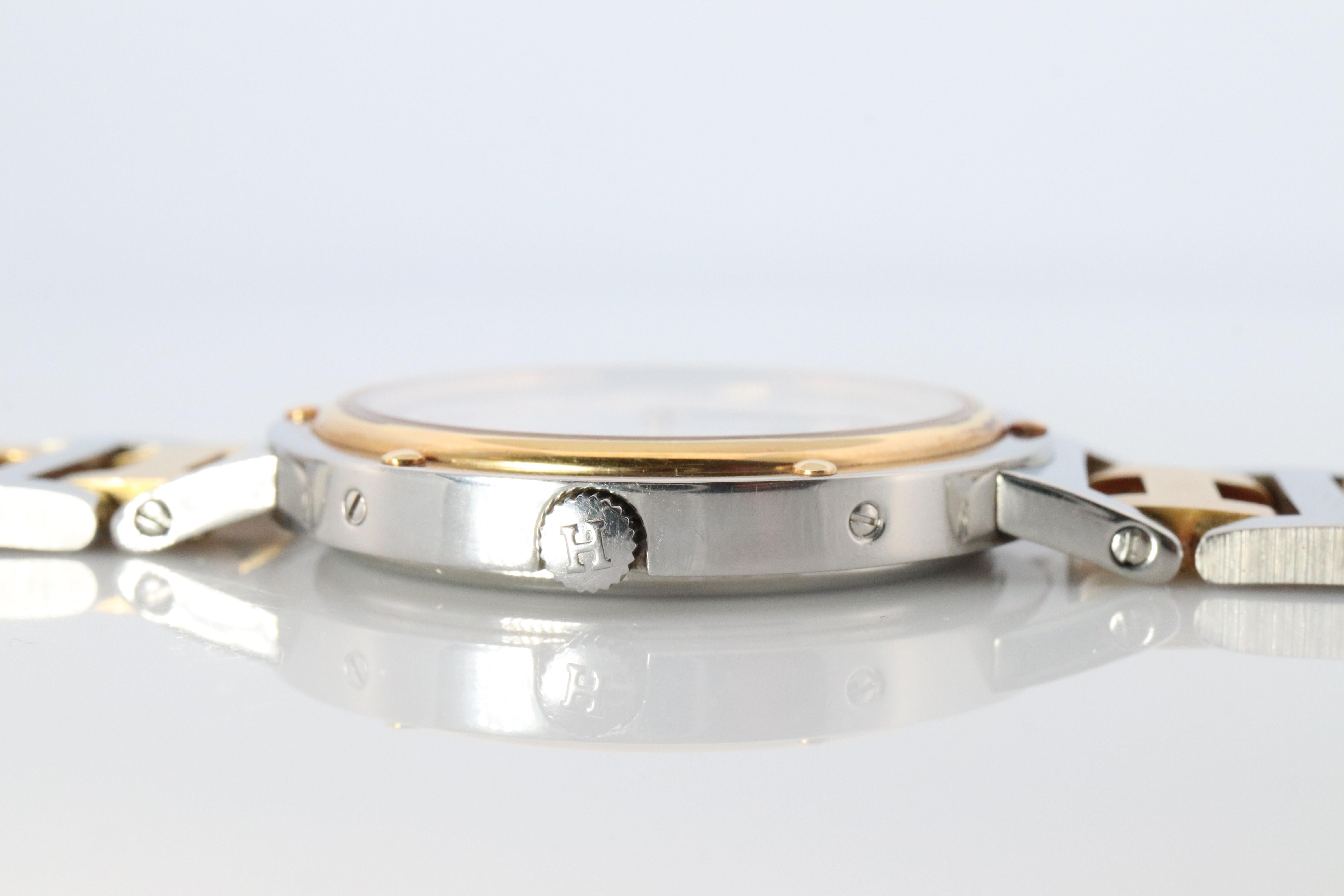 Genuine HERMES Stainless Steel 30mm Round Clipper Quartz Watch White. For Sale 3