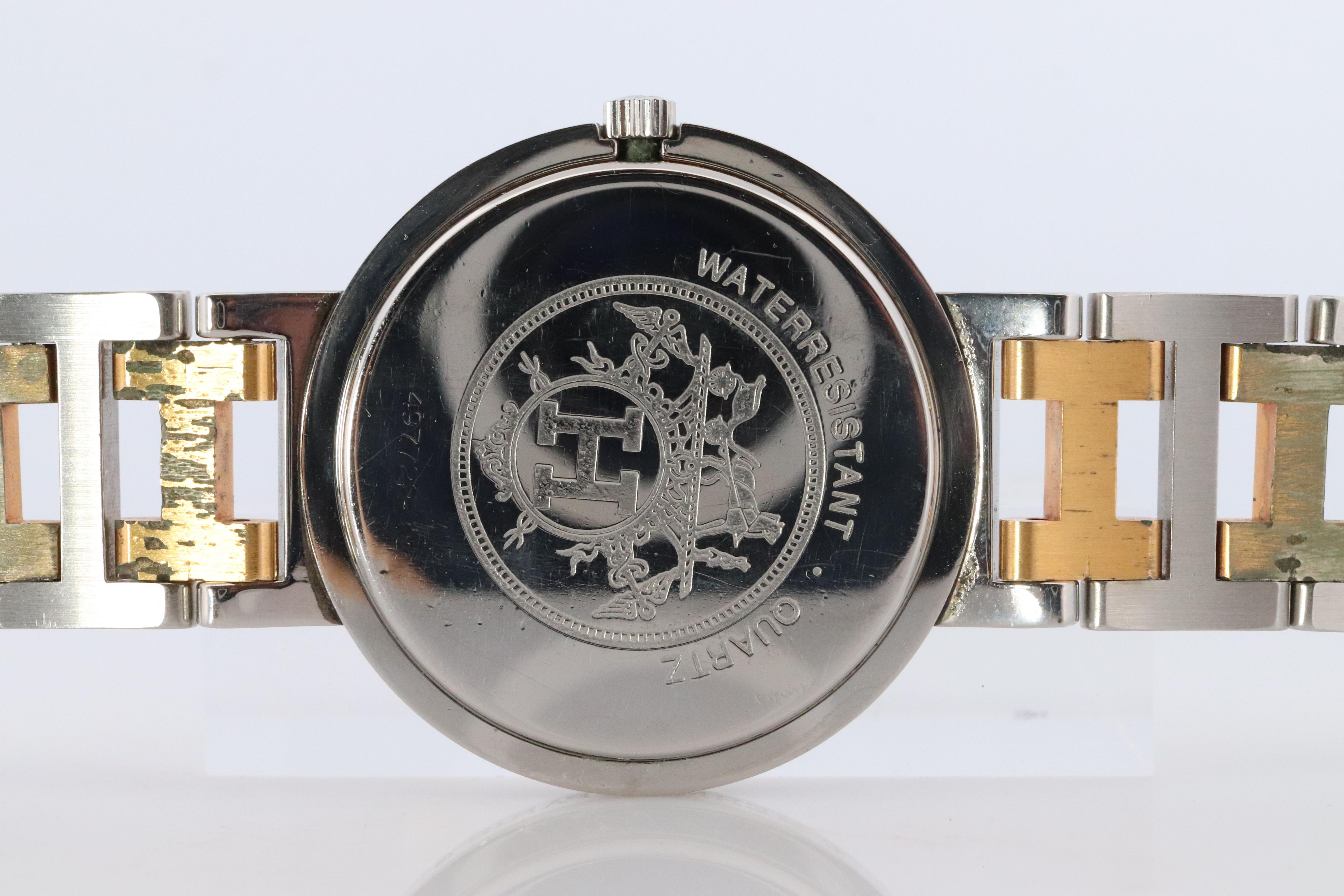 Genuine HERMES Stainless Steel 30mm Round Clipper Quartz Watch White. For Sale 4