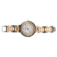 Genuine HERMES Stainless Steel 30mm Round Clipper Quartz Watch White.