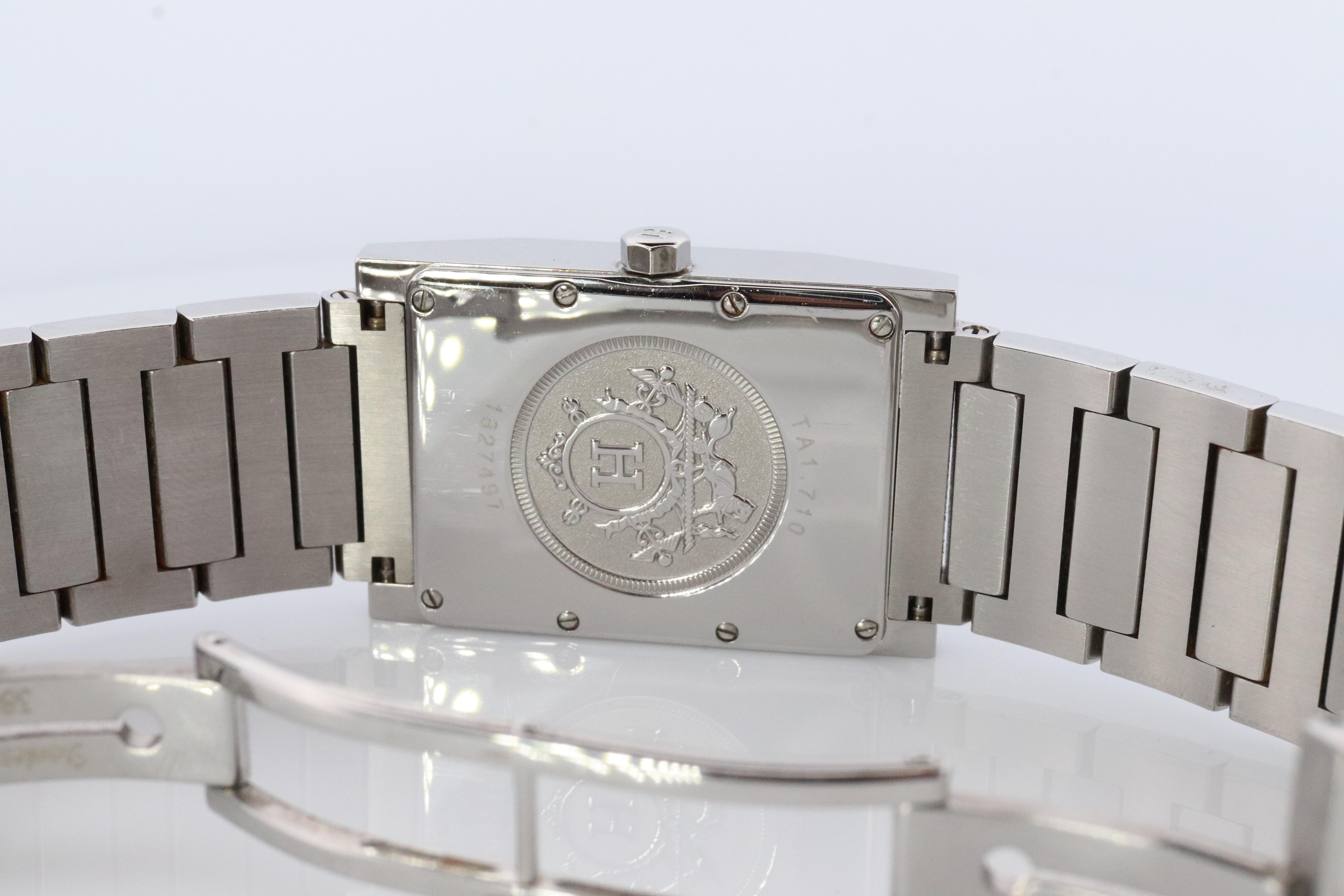 Original HERMES TA1.710. Hermes Tandem Edelstahl Herrenuhr rechteckig. im Zustand „Gut“ in Port Charlotte, FL