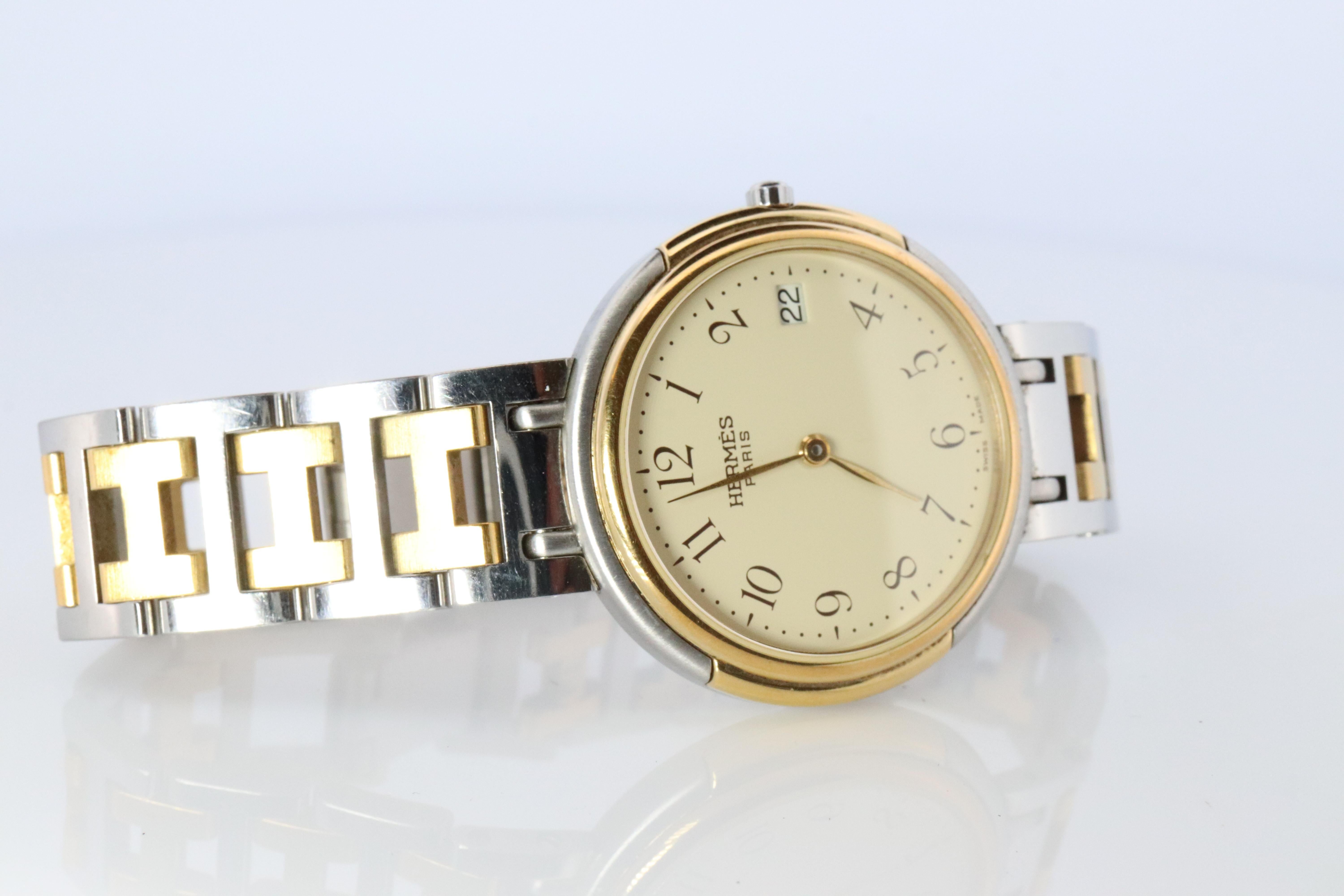 Genuine HERMES Windsor GM 31mm Round Quartz Watch White Dial In Good Condition For Sale In Port Charlotte, FL