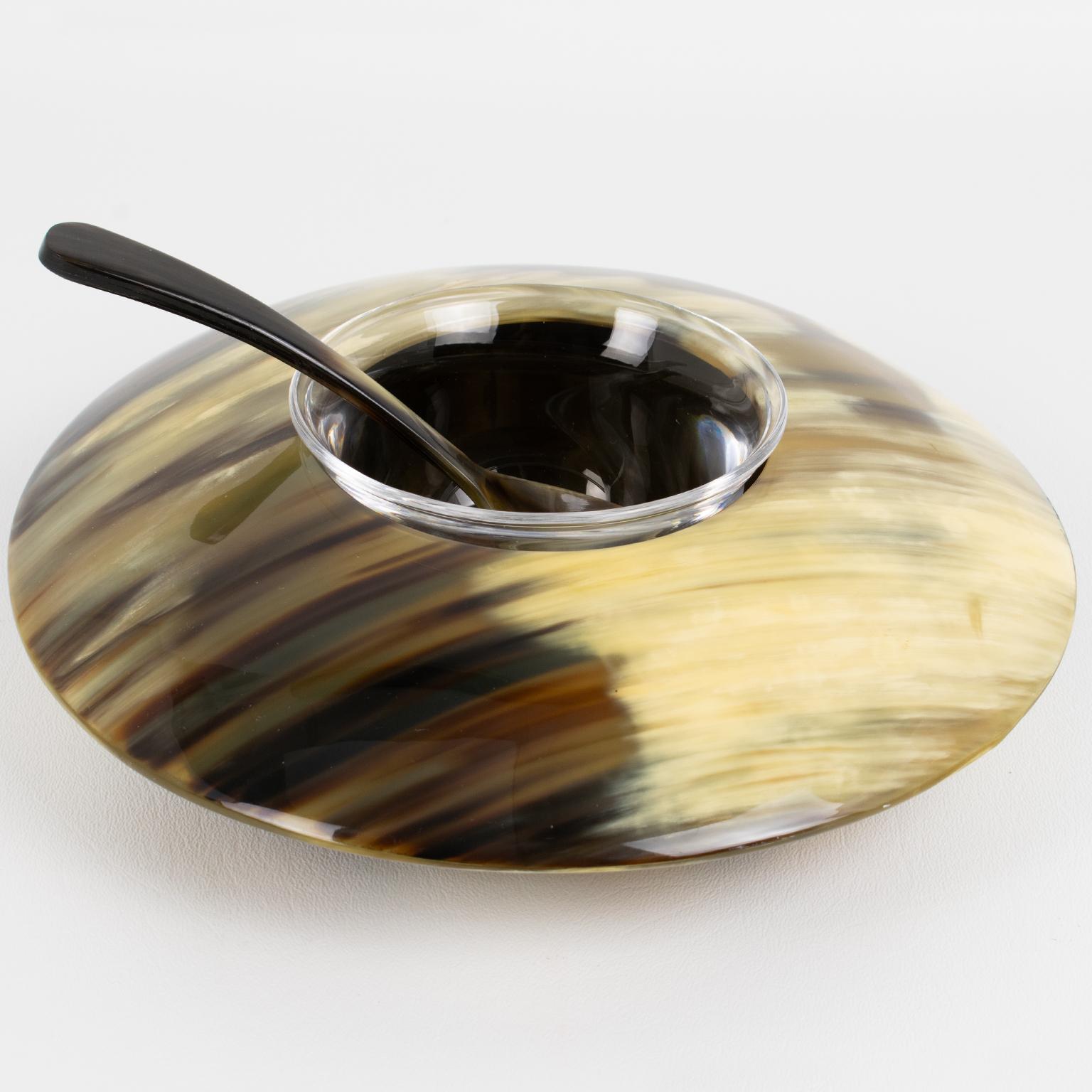 Echtes Horn und Kristall Modernist Kaviar Schüssel Dish Server Chiller, circa 2000 (Moderne) im Angebot